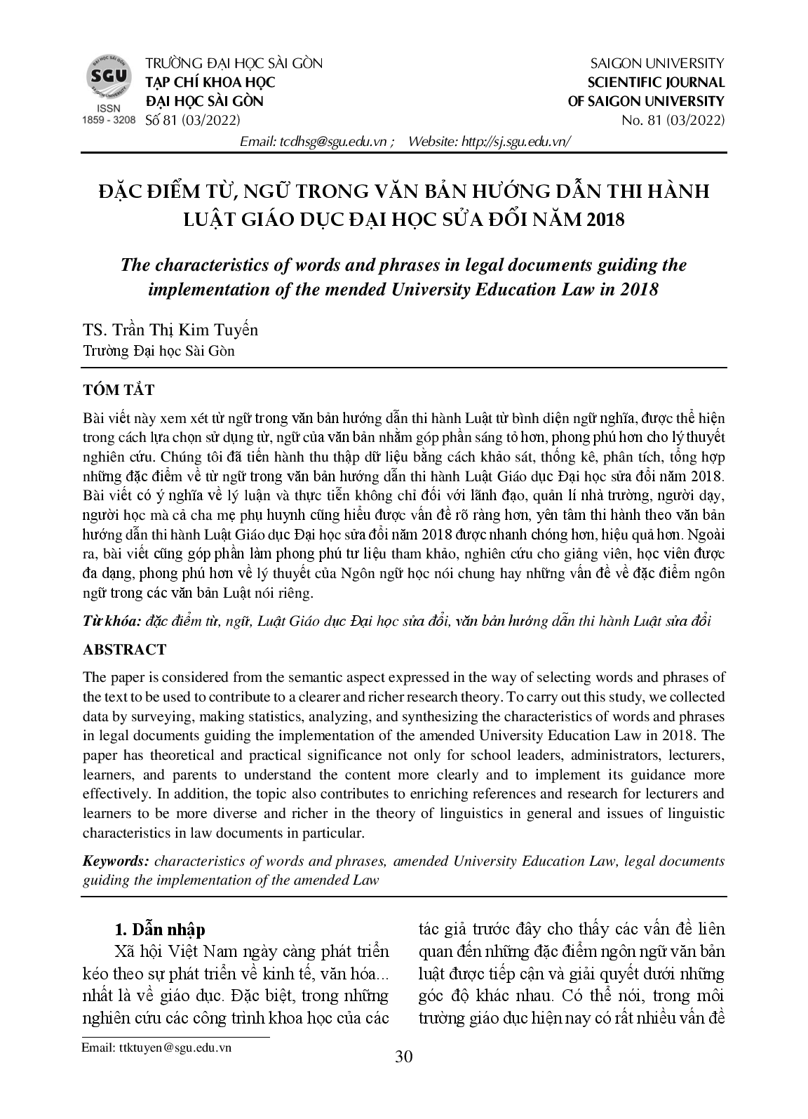 Đặc điểm từ, ngữ trong văn bản hướng dẫn thi hành luật giáo dục đại học sửa đổi năm 2018  