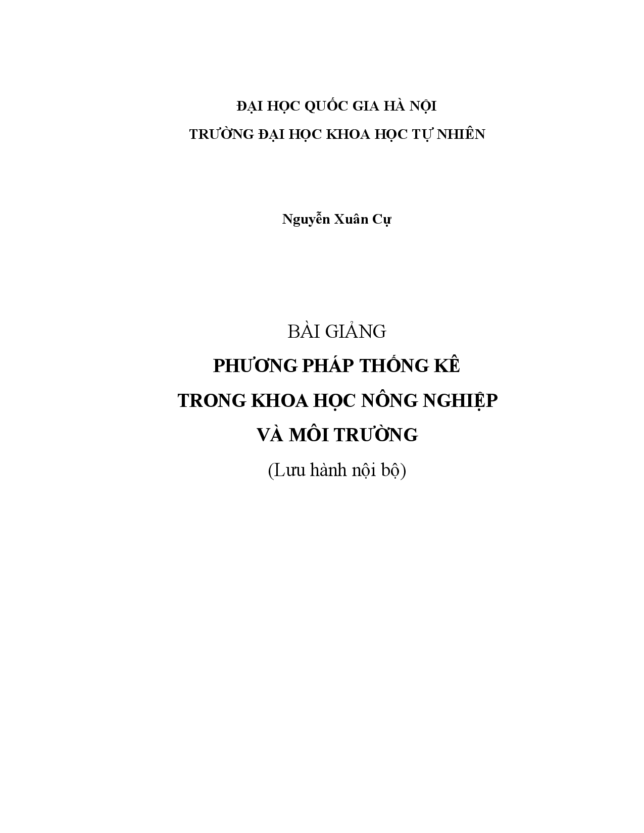 Phương pháp thống kê trong khoa học nông nghiệp và môi trường  