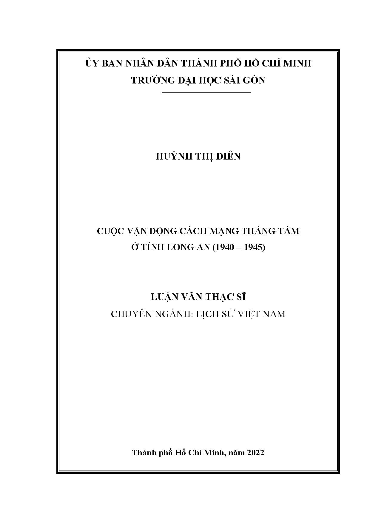 Cuộc vận động Cách mạng tháng Tám ở tỉnh Long An (1940 -1945)  