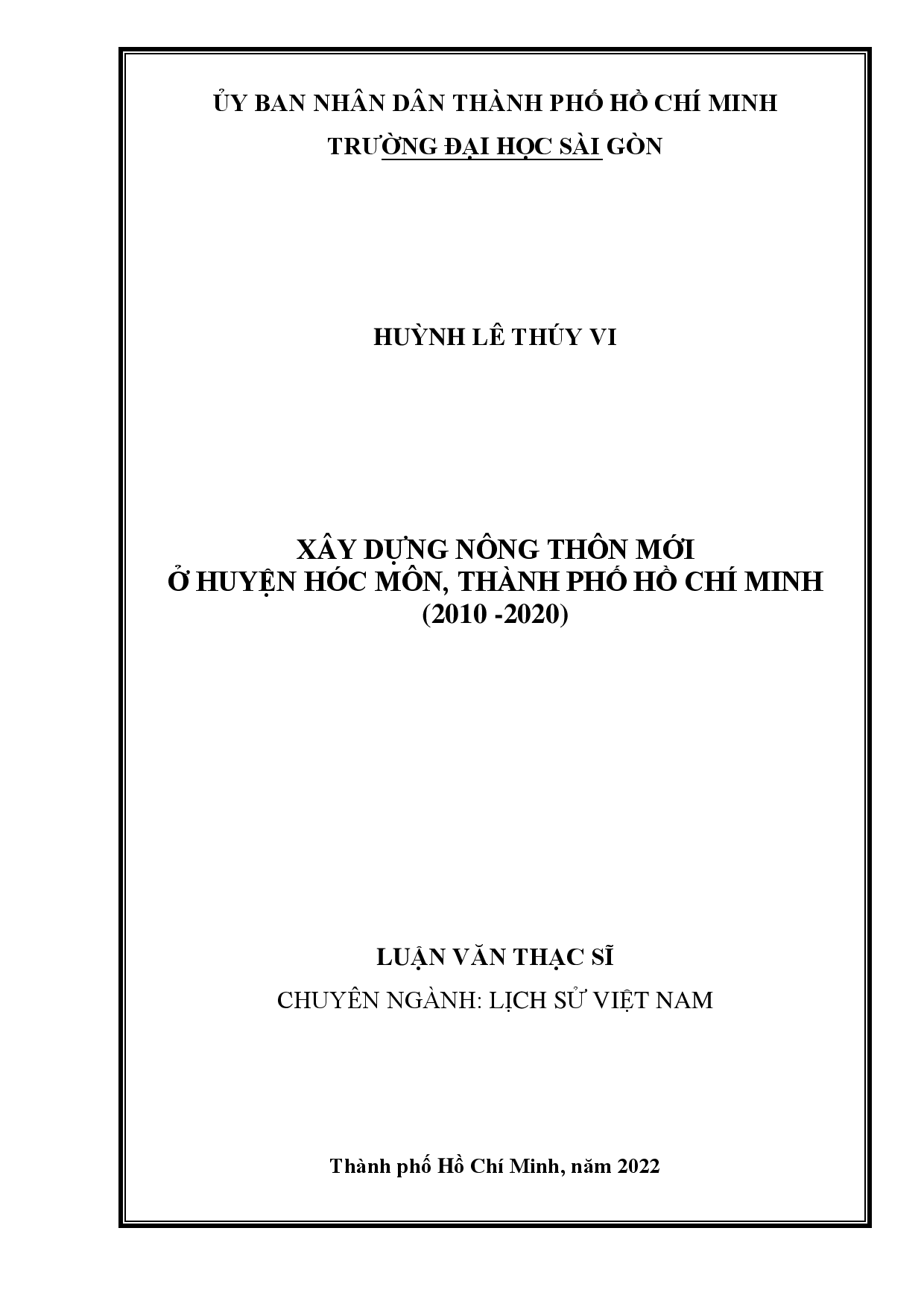 Xây dựng nông thôn mới ở huyện Hóc Môn, Thành phố Hồ Chí Minh (2010 - 2020)  