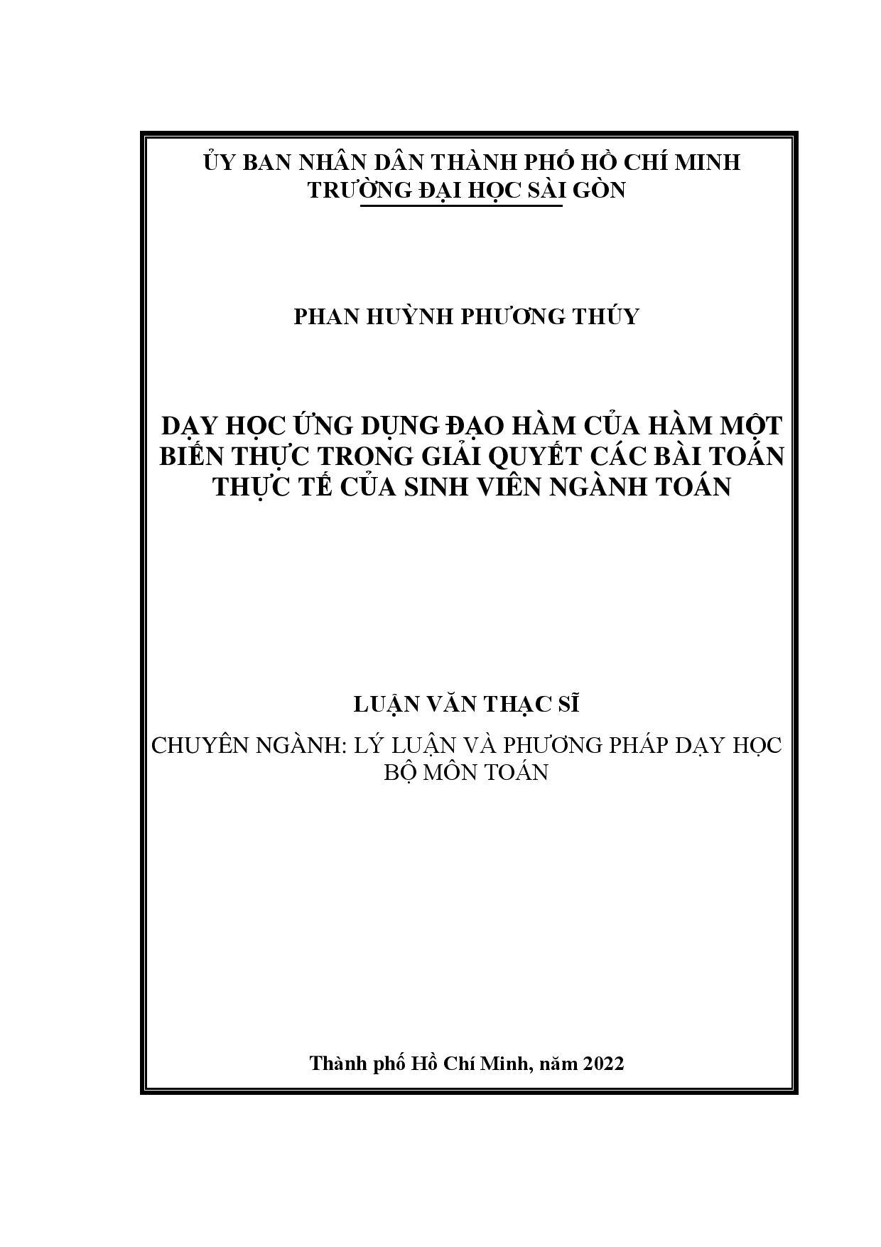 Dạy học ứng dụng đạo hàm của hàm một biến thực trong giải quyết các bài toán thực tế của sinh viên ngành Toán  