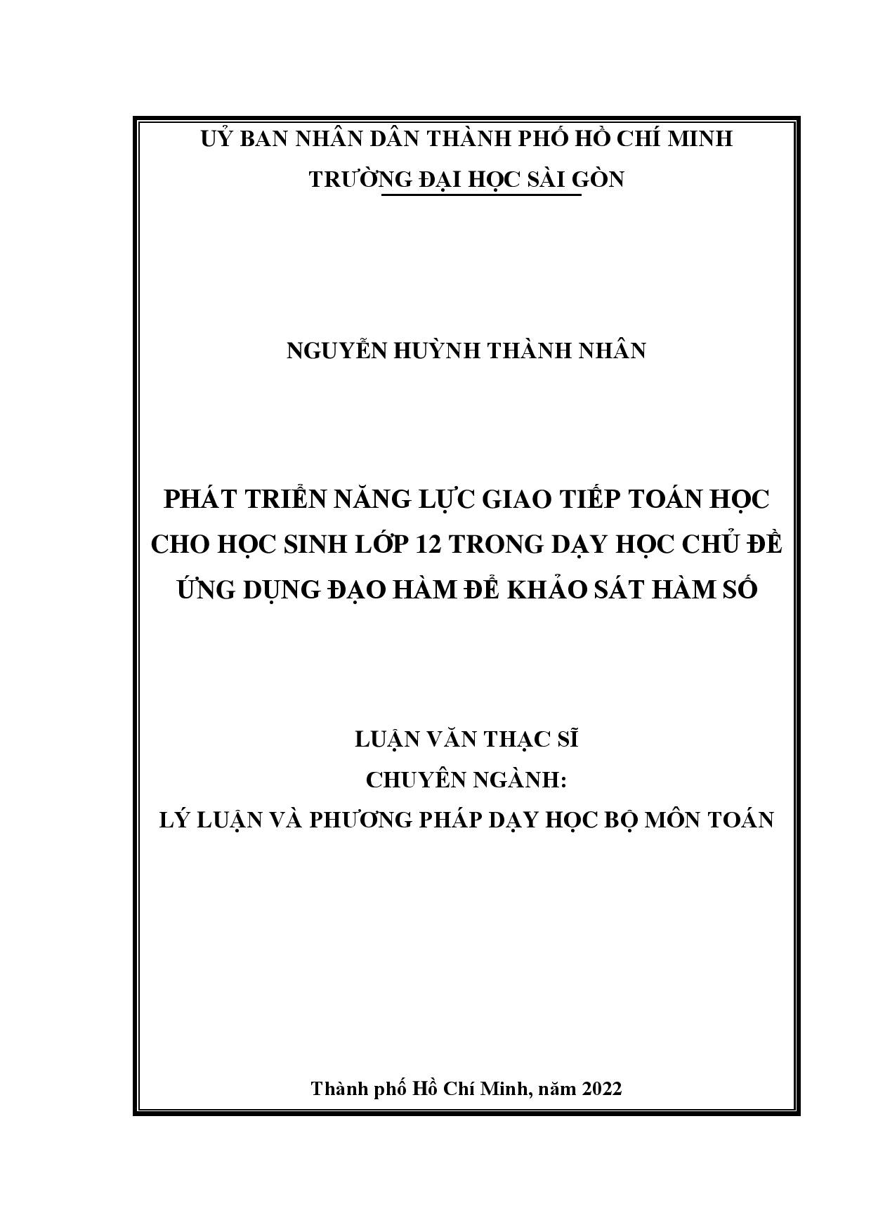 Phát triển năng lực giao tiếp toán học cho học sinh lớp 12 trong dạy học chủ đề ứng dụng đạo hàm để khảo sát hàm số  