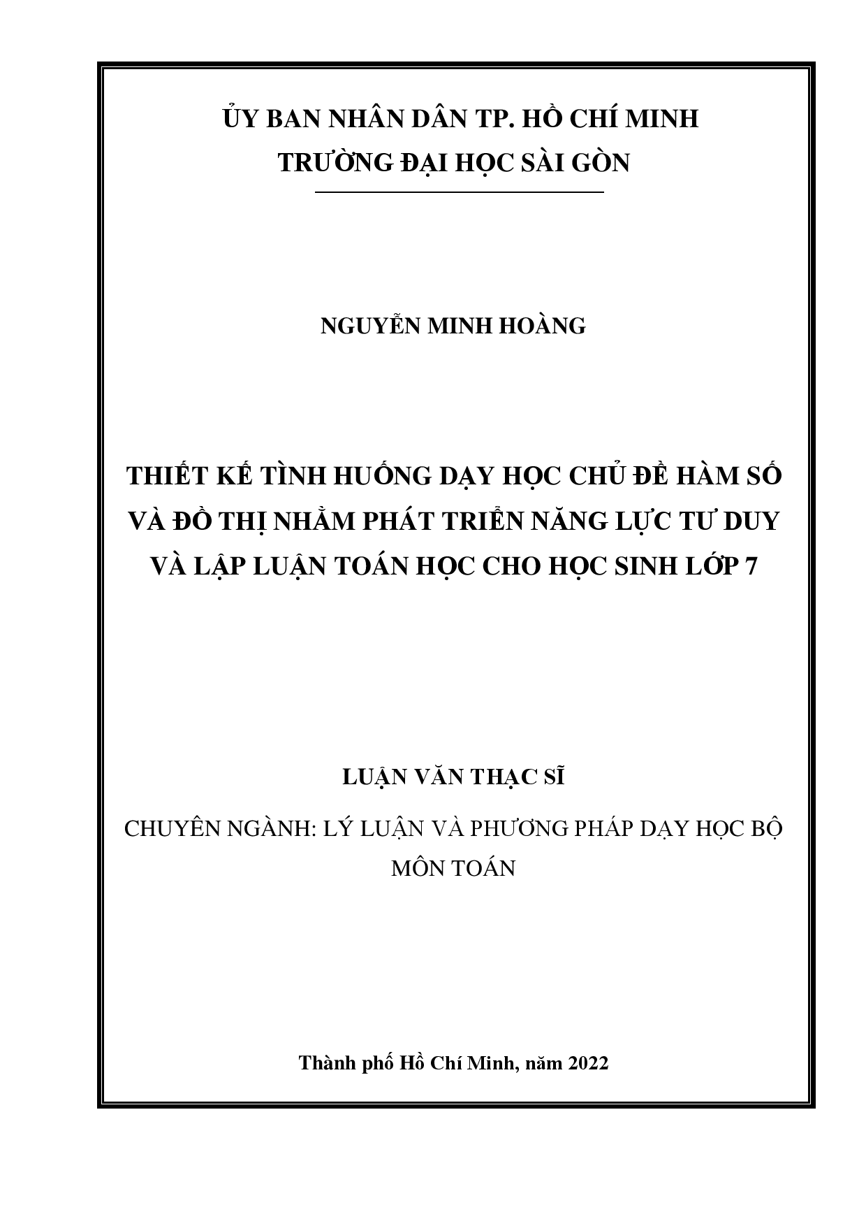 Thiết kế tình huống dạy học chủ đề Hàm số và Đồ thị nhằm phát triển năng lực tư duy và lập luận toán học cho học sinh lớp 7  