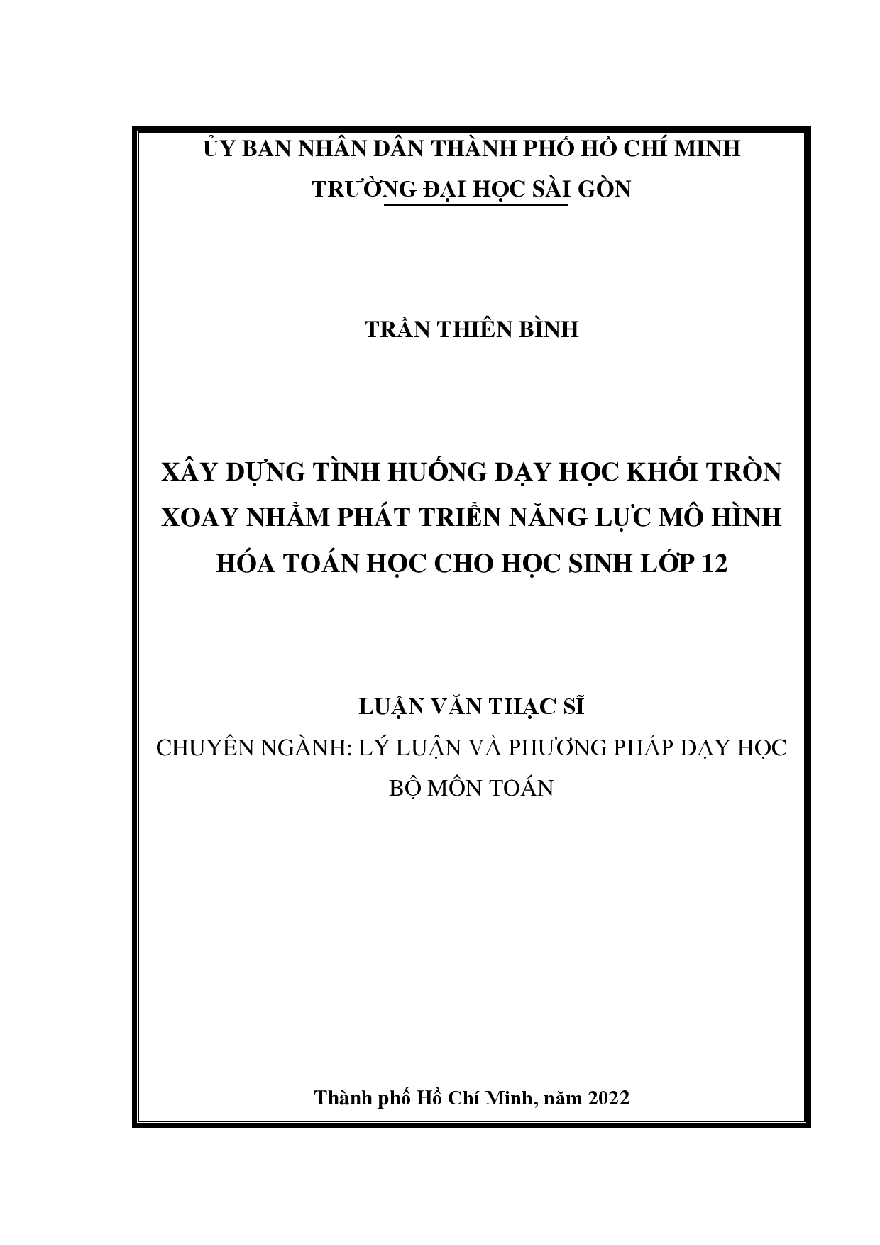 Xây dựng tình huống dạy học khối tròn xoay nhằm phát triển năng lực mô hình hóa toán học cho học sinh lớp 12  