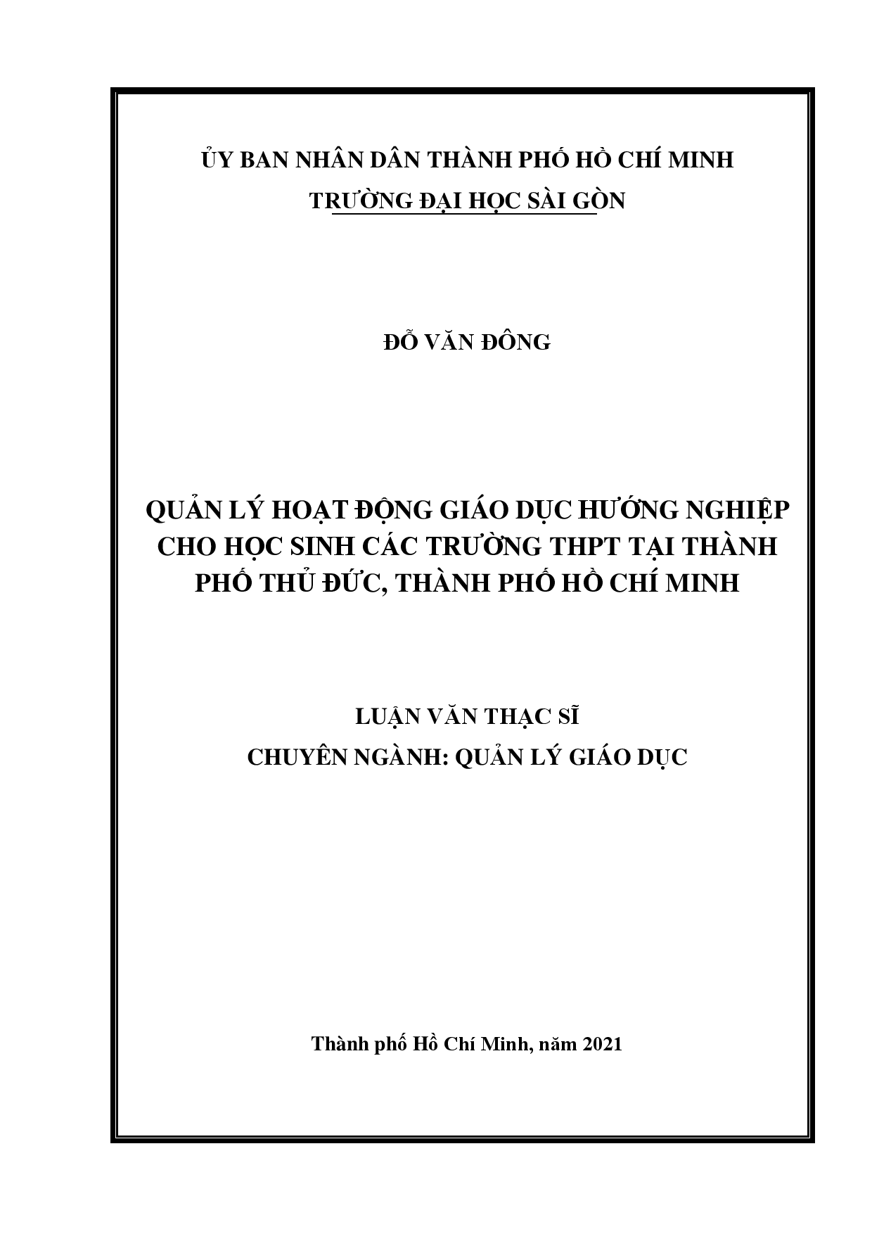 Quản lý hoạt động giáo dục hướng nghiệp cho học sinh các trường THPT tại Thành phố Thủ Đức, Thành phố Hồ Chí Minh  