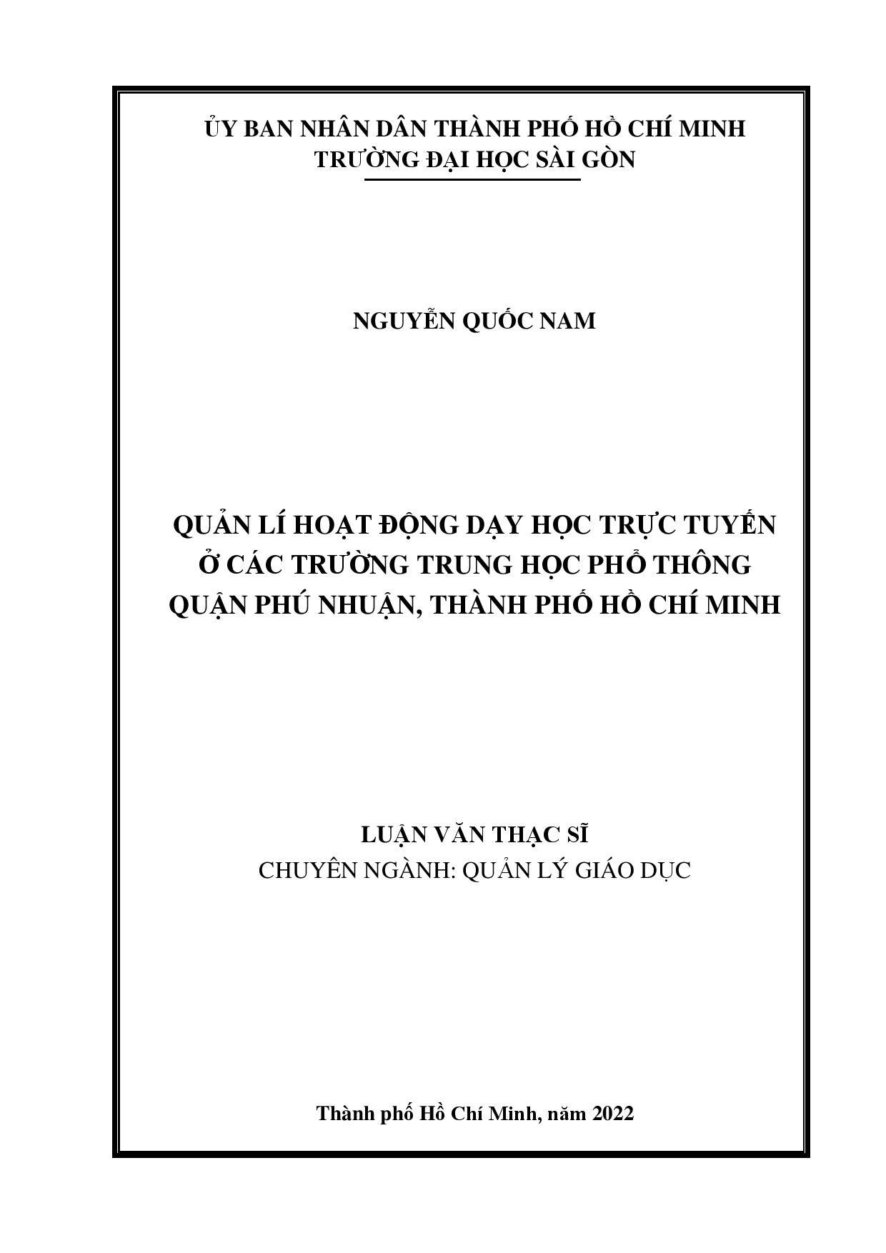 Quản lí hoạt động dạy học trực tuyến ở các trường trung học phổ thông Quận Phú Nhuận, Thành phố Hồ Chí Minh  