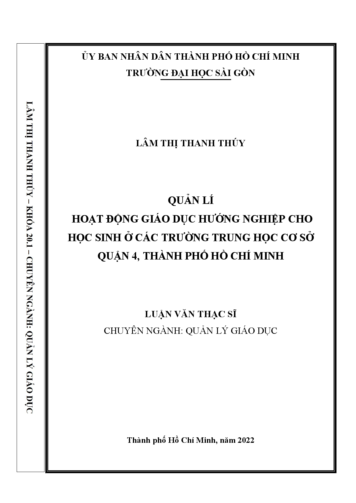 Quản lí hoạt động giáo dục hướng nghiệp cho học sinh ở các trường trung học cơ sở Quận 4, Thành phố Hồ Chí Minh  