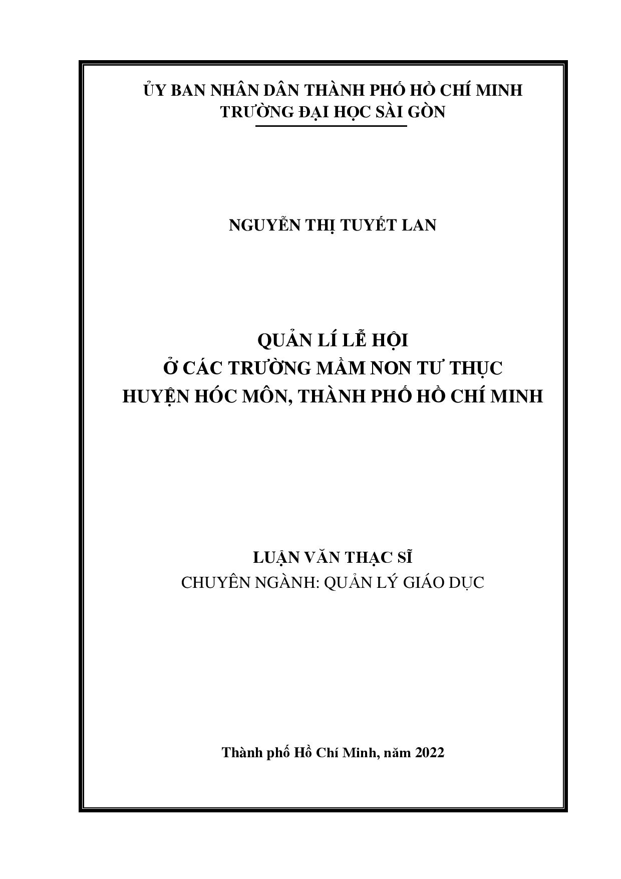 Quản lí lễ hội ở các trường mầm non tư thục huyện Hóc Môn, Thành phố Hồ Chí Minh  