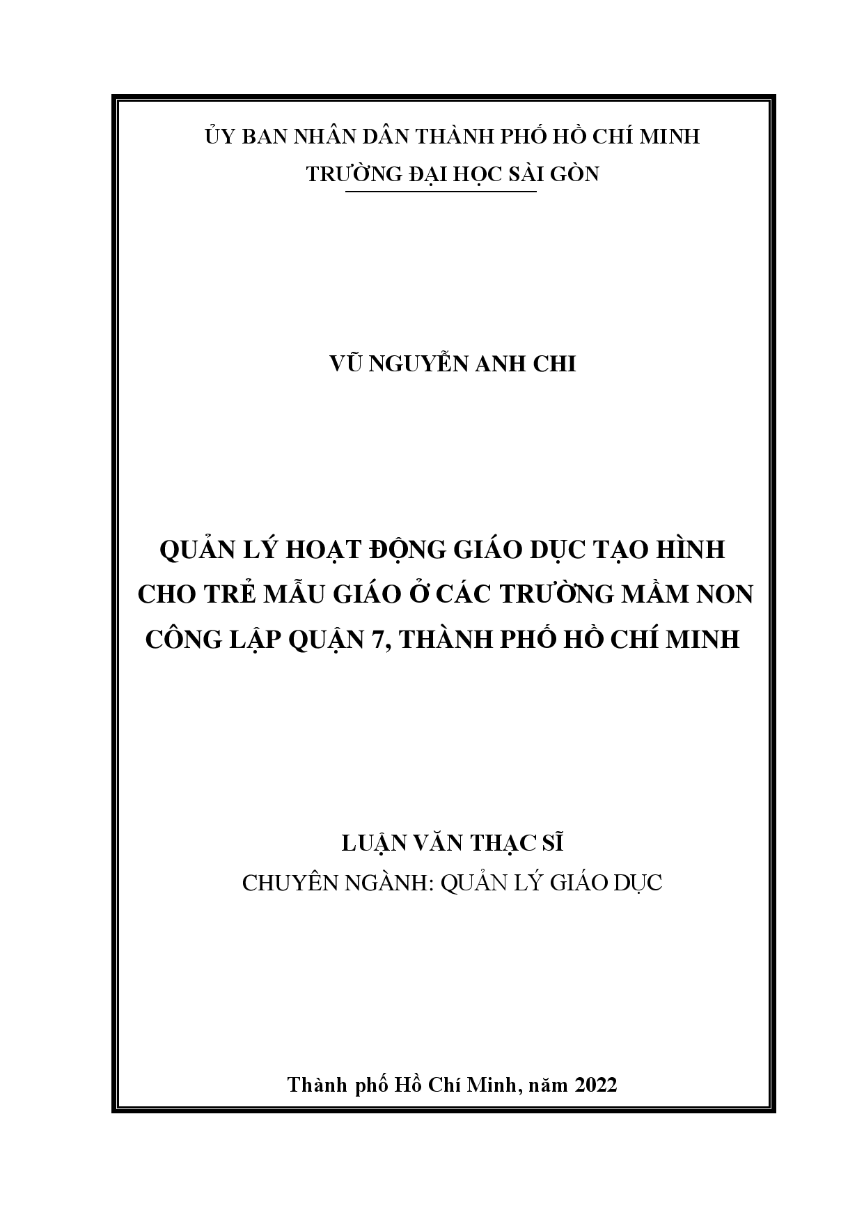 Quản lý hoạt động giáo dục tạo hình cho trẻ mẫu giáo ở các trường mầm non công lập Quận 7, Thành phố Hồ Chí Minh  