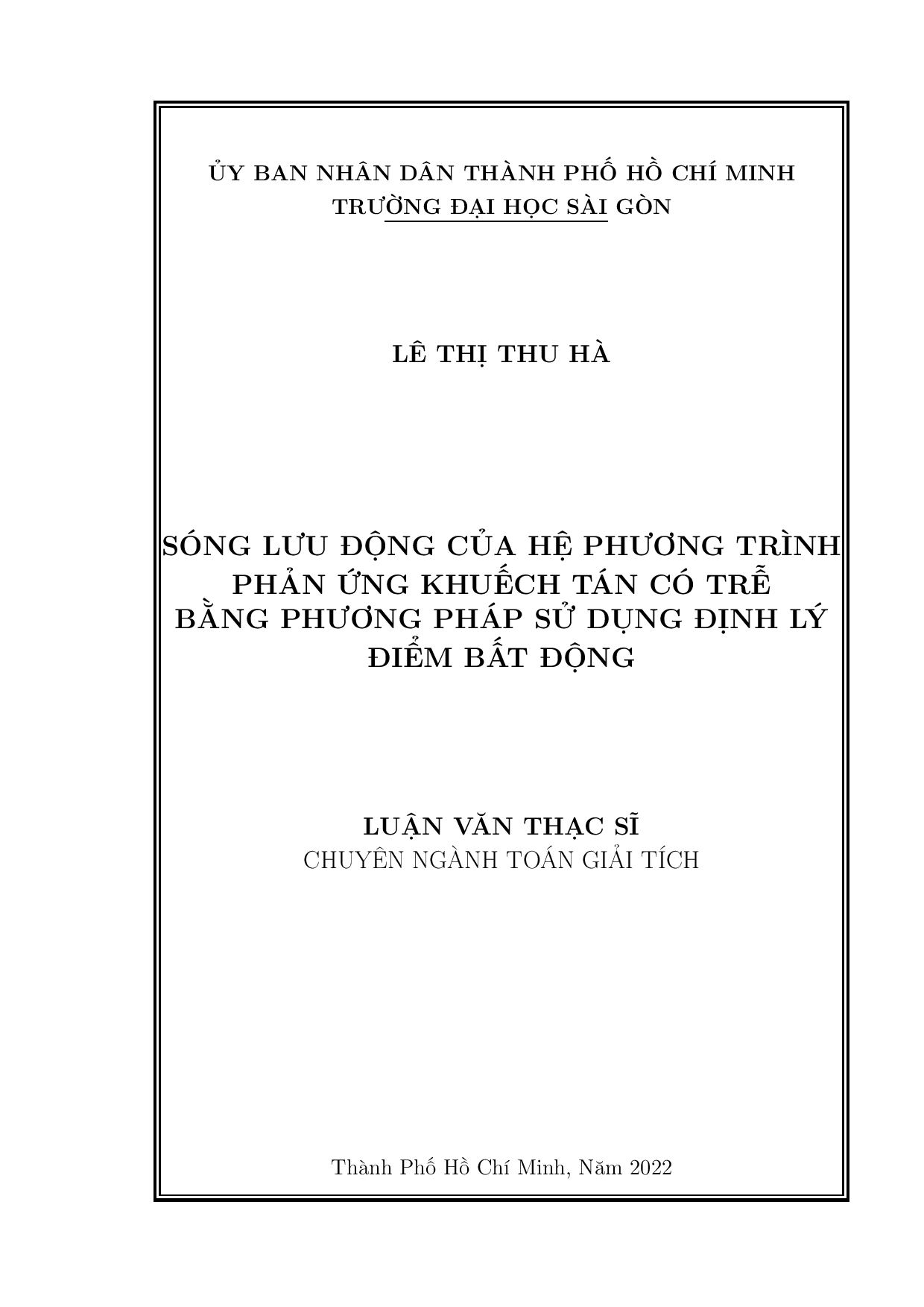 Sóng lưu động của hệ phương trình phản ứng khuếch tán có trễ bằng phương pháp sử dụng định lý điểm bất động  