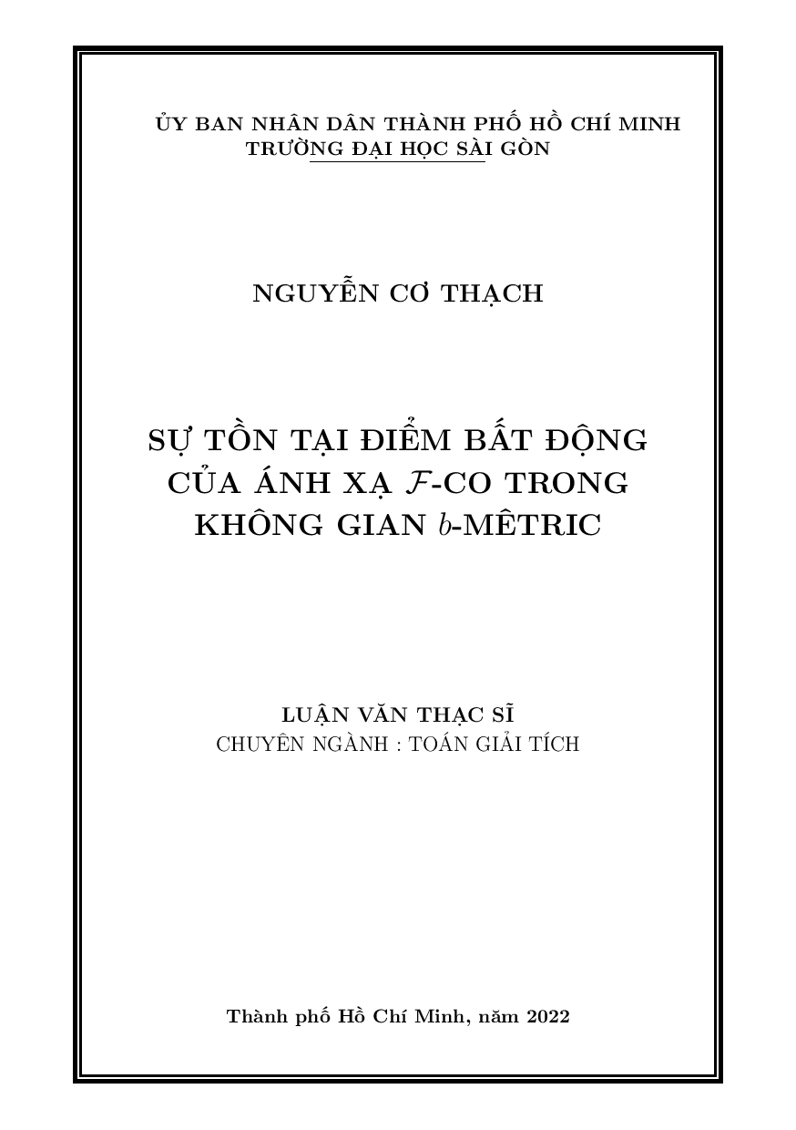 Sự tồn tại điểm bất động của ánh xạ F-co trong không gian b-mêtric  