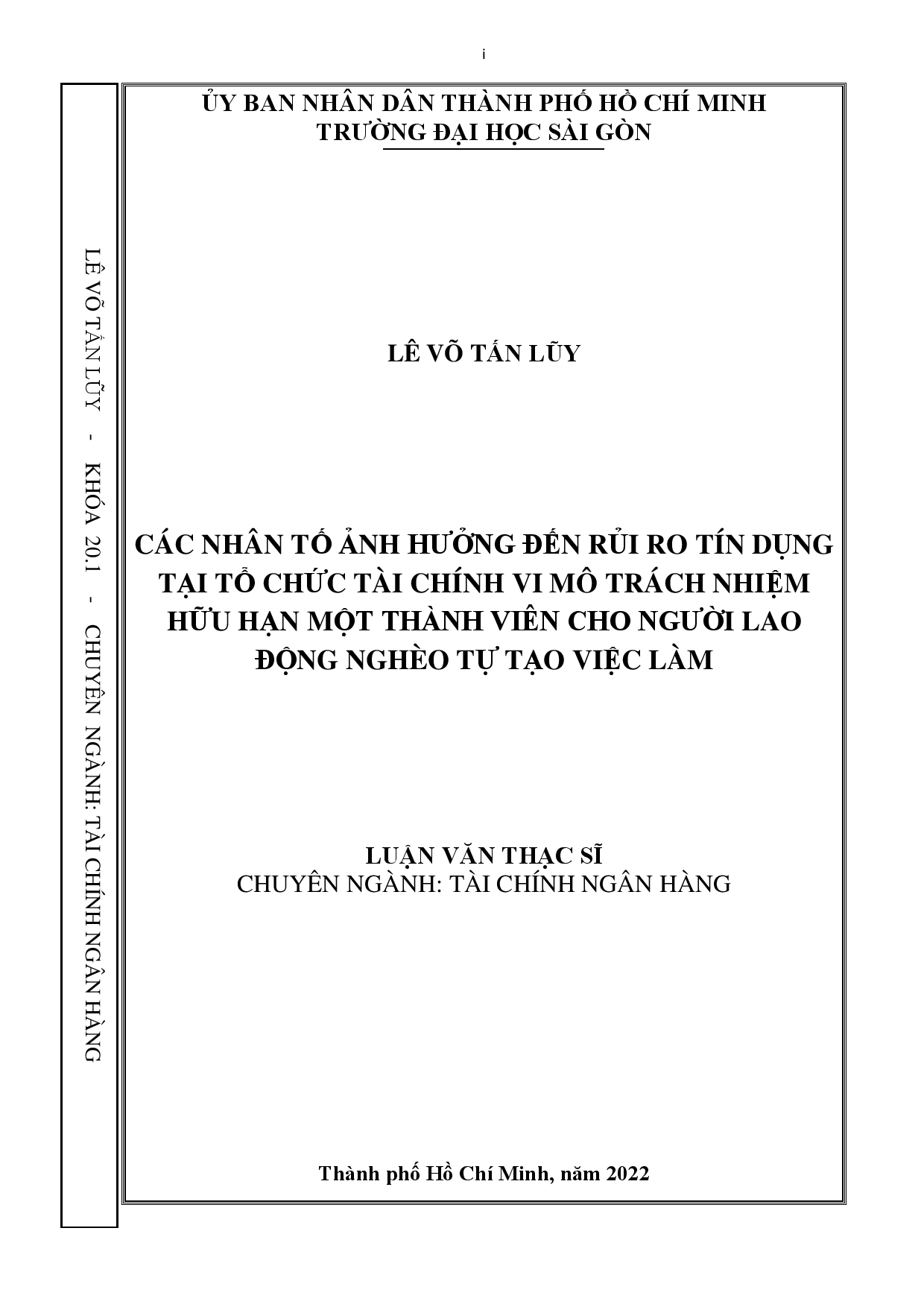 Các nhân tố ảnh hưởng đến rủi ro tín dụng tại Tổ chức tài chính vi mô trách nhiệm hữu hạn một thành viên cho người lao động nghèo tự tạo việc làm  