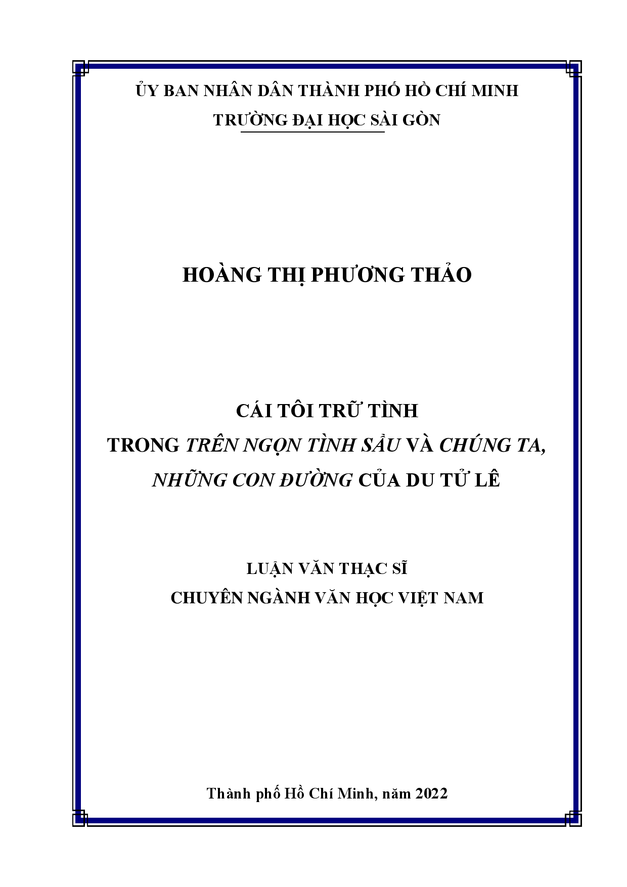 Cái tôi trữ tình trong Trên ngọn tình sầu và Chúng ta, những con đường của Du Tử Lê  