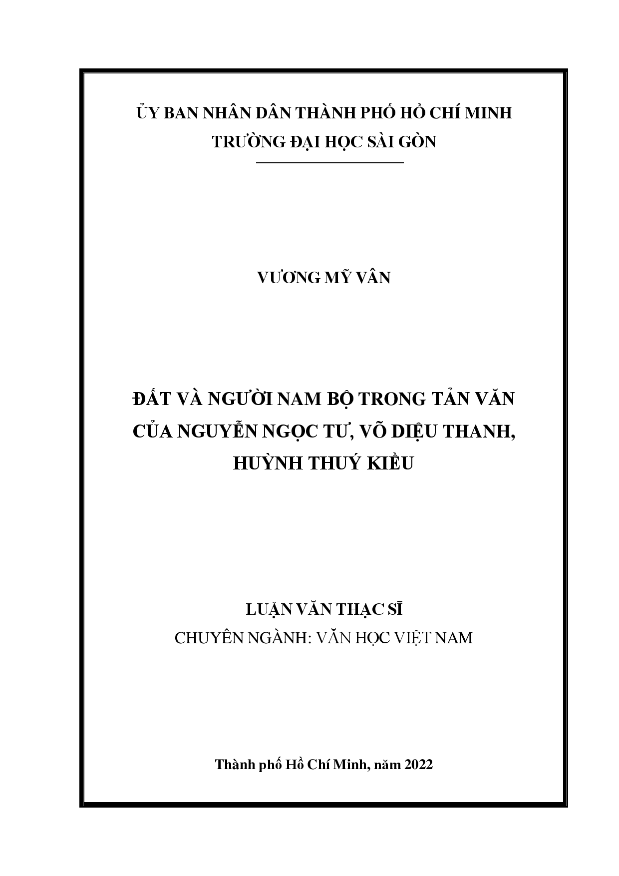 Đất và người Nam Bộ trong tản văn của Nguyễn Ngọc Tư, Võ Diệu Thanh, Huỳnh Thuý Kiều  