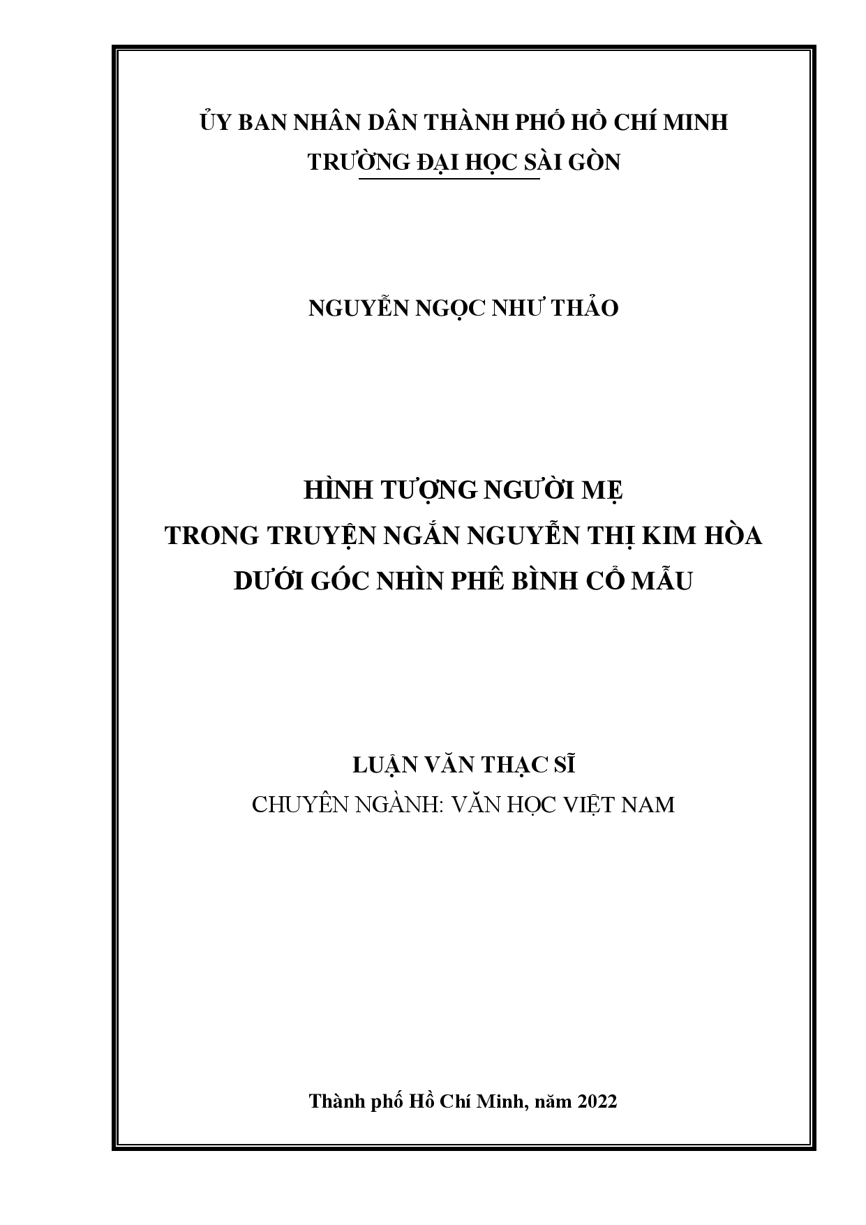 Hình tượng người mẹ trong truyện ngắn Nguyễn Thị Kim Hòa dưới góc nhìn phê bình cổ mẫu  