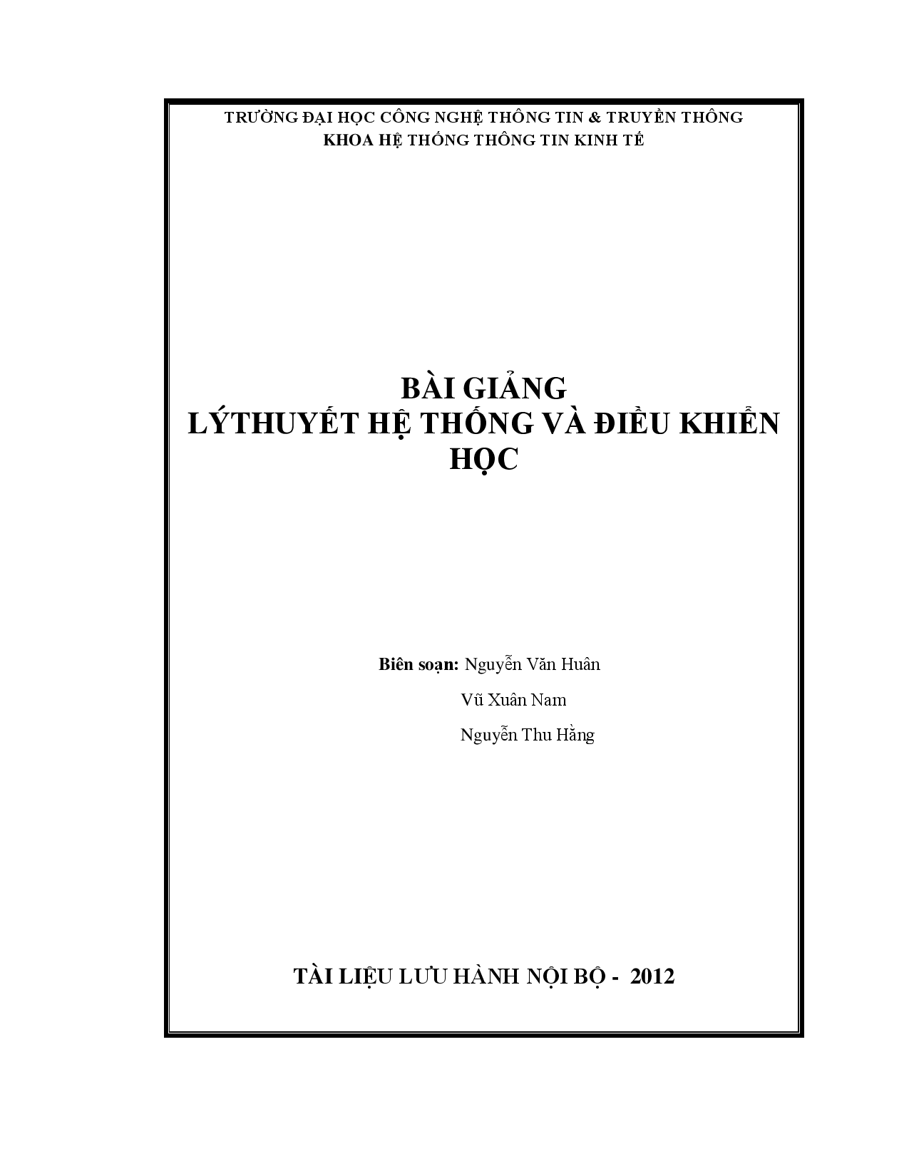 Bài giảng lý thuyết hệ thống và điều khiển học  