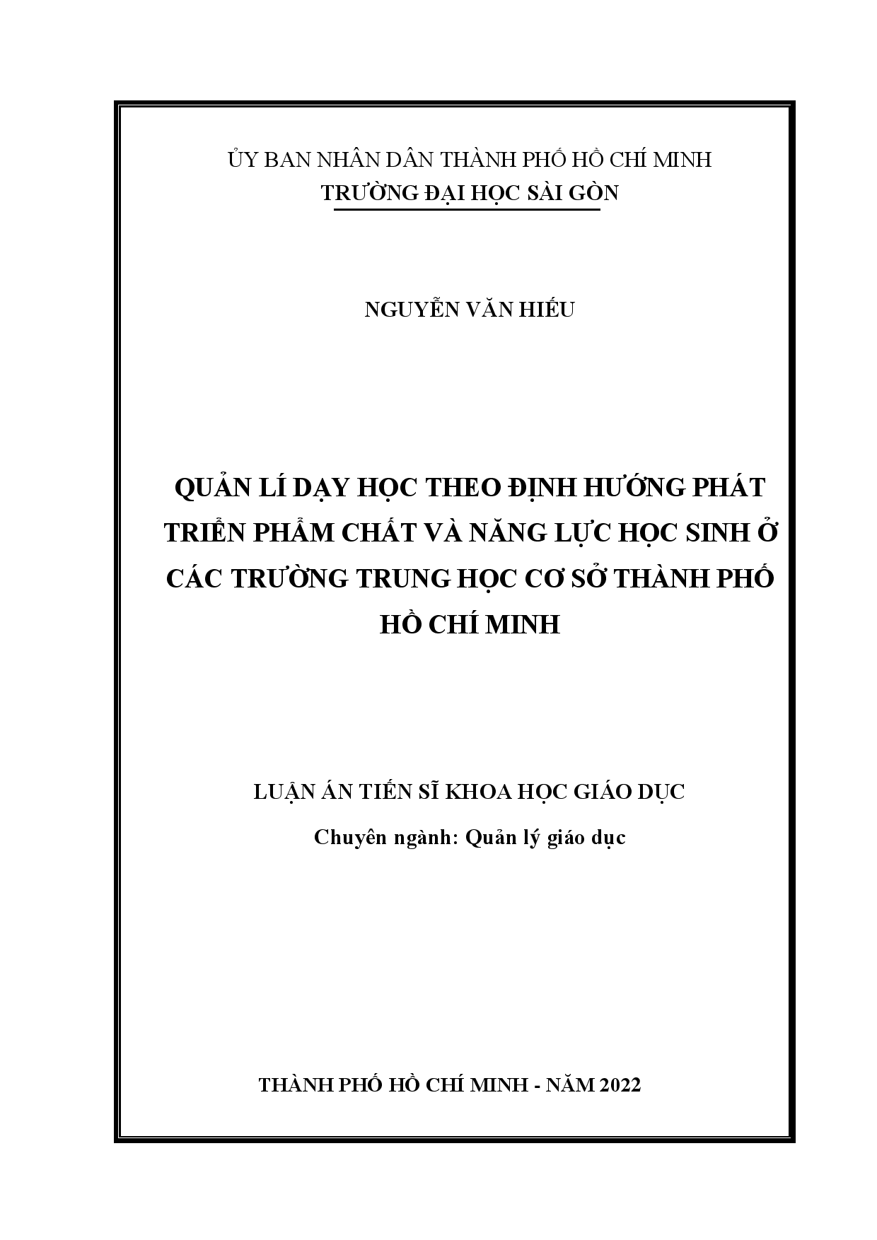 Quản lí dạy học theo định hướng phát triển phẩm chất và năng lực học sinh ở các trường trung học cơ sở thành phố Hồ Chí Minh  