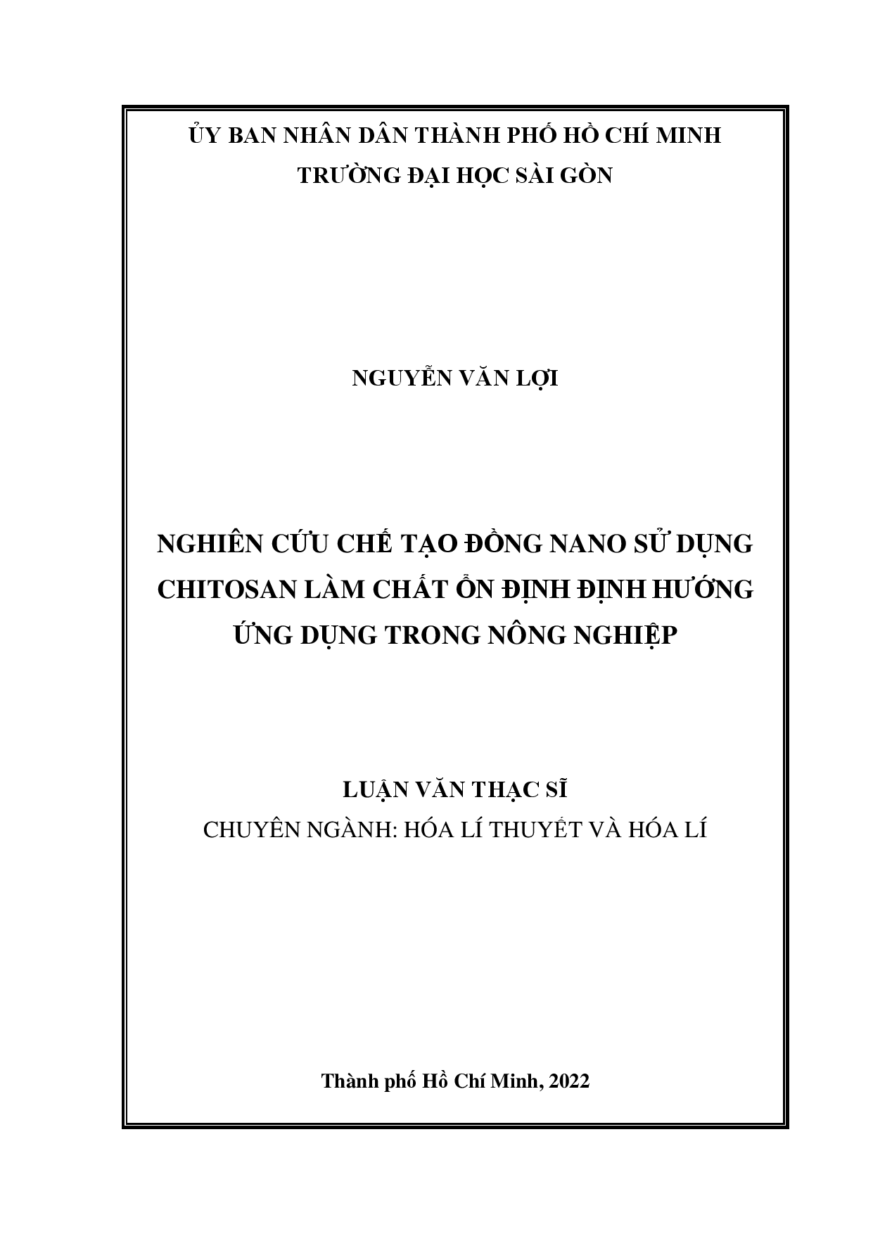 Nghiên cứu chế tạo đồng nano sử dụng chitosan làm chất ổn định định hướng ứng dụng trong nông nghiệp  