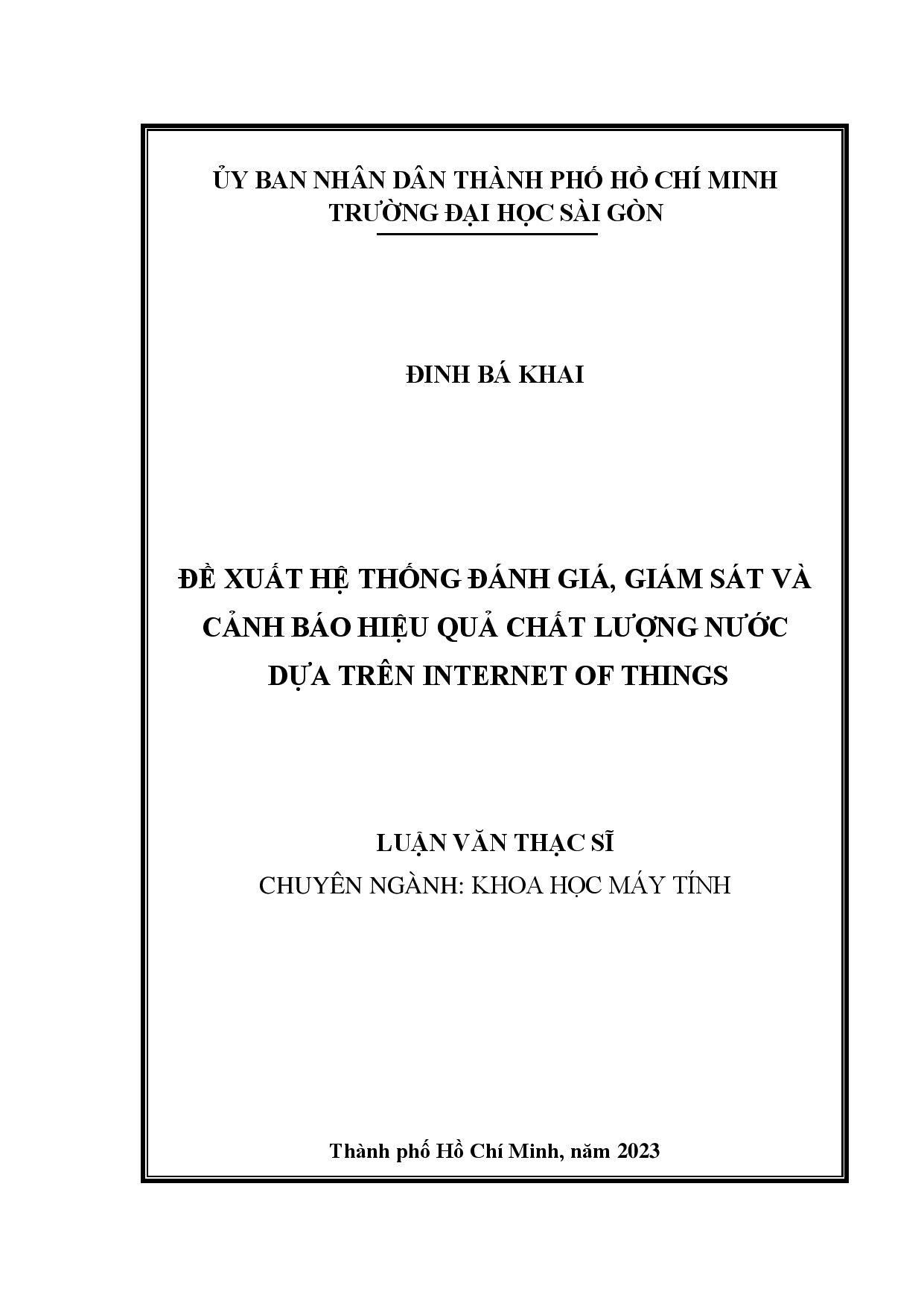 Đề xuất hệ thống đánh giá, giám sát và cảnh báo hiệu quả chất lượng nước dựa trên Internet of Things  