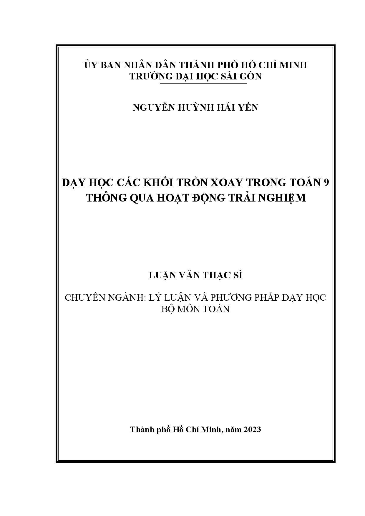 Dạy học các khối tròn xoay trong Toán 9 thông qua hoạt động trải nghiệm  