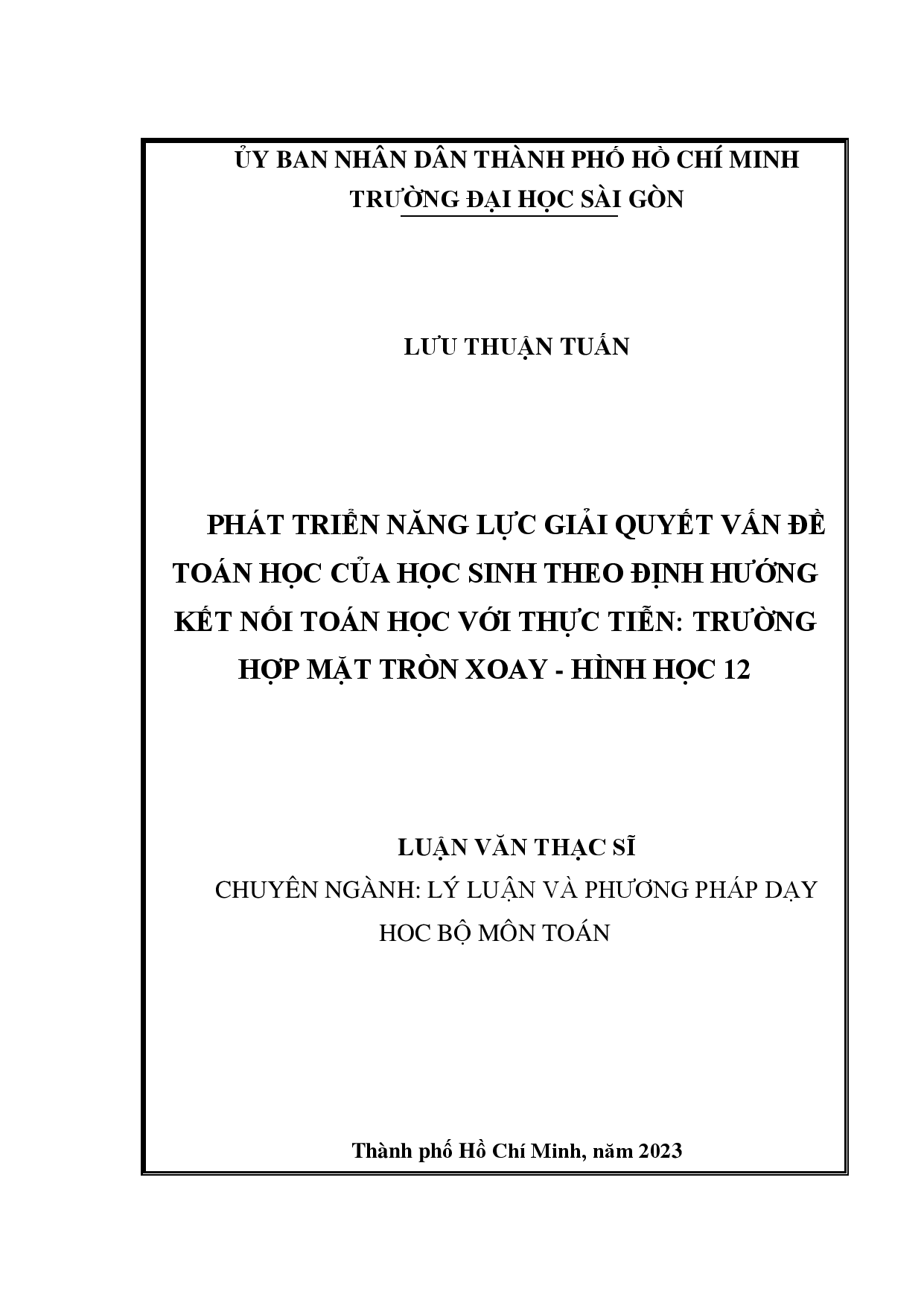 Phát triển năng lực giải quyết vấn đề toán học của học sinh theo định hướng kết nối toán học với thực tiễn: trường hợp Mặt tròn xoay - Hình học 12  