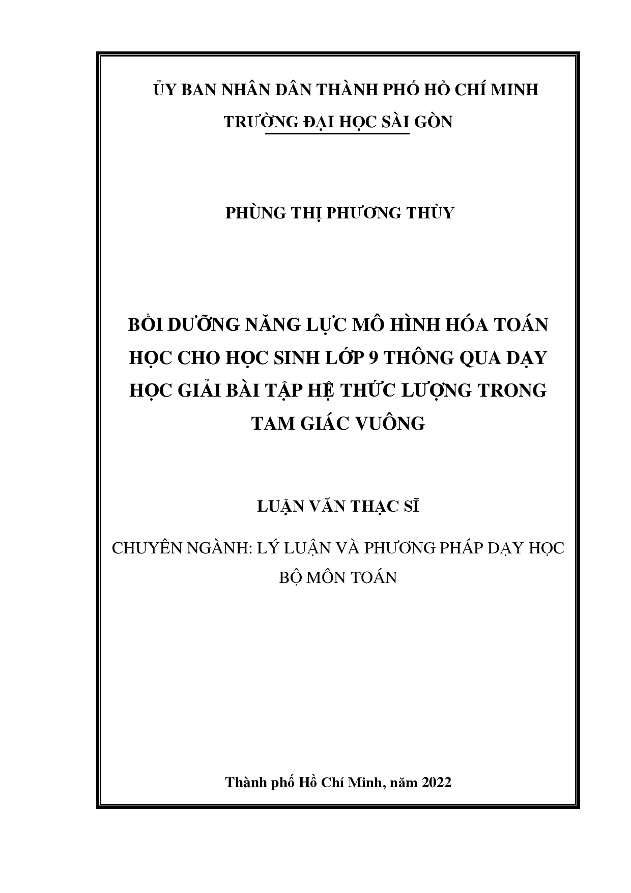 Bồi dưỡng năng lực mô hình hóa toán học cho học sinh lớp 9 thông qua dạy học giải bài tập Hệ thức lượng trong tam giác vuông  