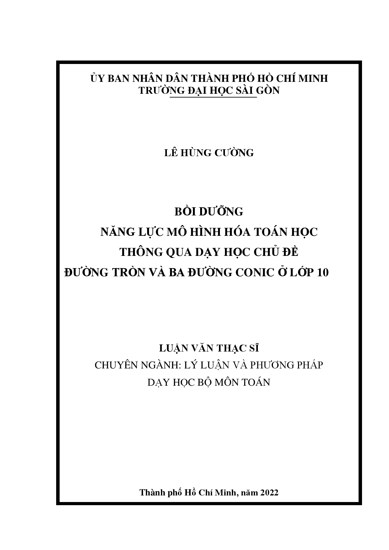 Bồi dưỡng năng lực mô hình hóa toán học thông qua dạy học chủ đề đường tròn và ba đường conic ở lớp 10  