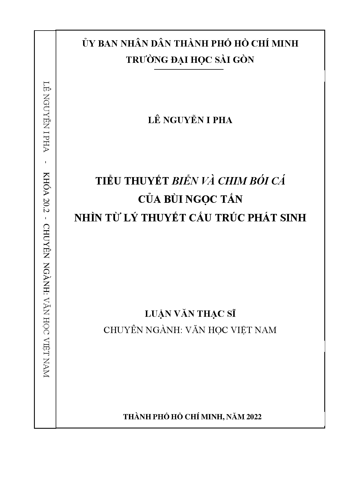 Tiểu thuyết Biển và chim bói cá của Bùi Ngọc Tấn nhìn từ lý thuyết cấu trúc phát sinh  