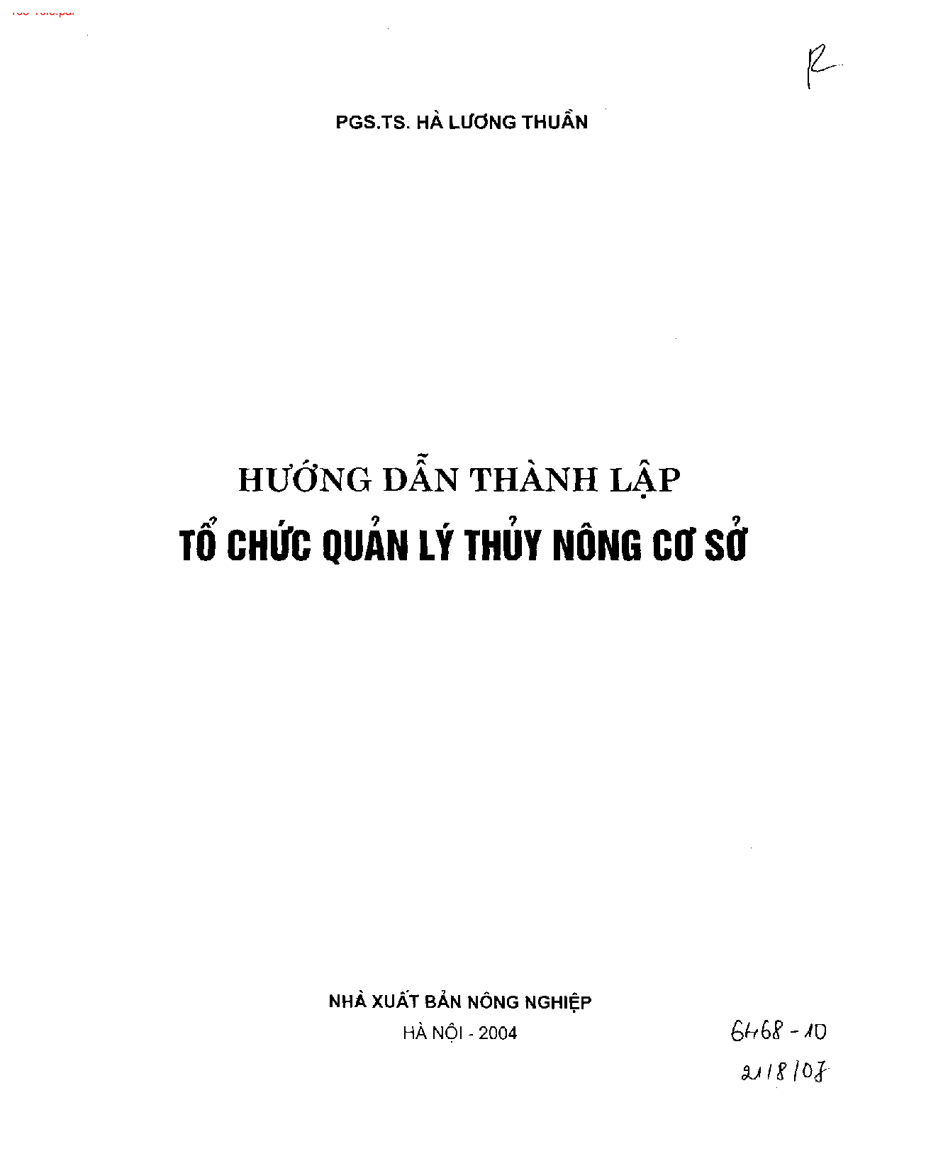 Hướng dẫn thành lập tổ chức quản lý thủy nông cơ sở: 6468-10  