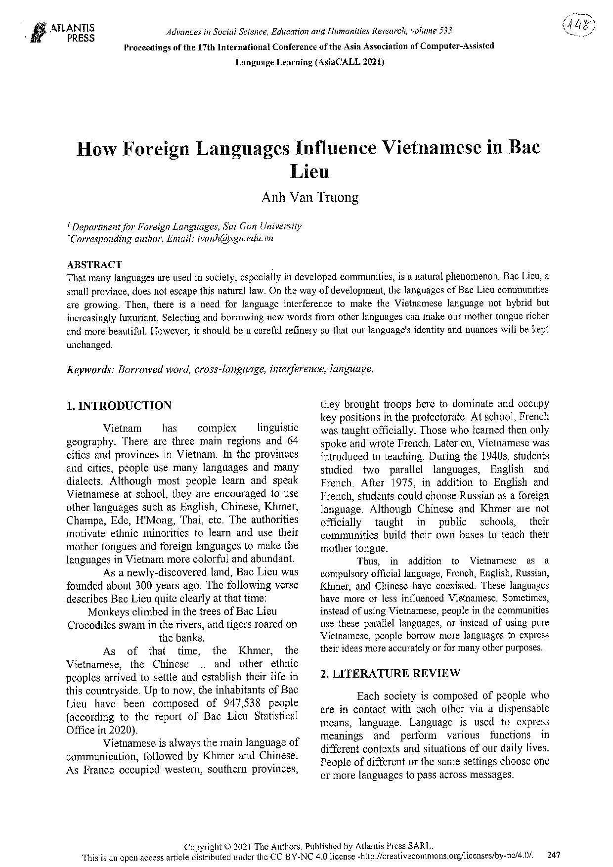 How foreign languages influence Vietnamese in Bac Lieu  