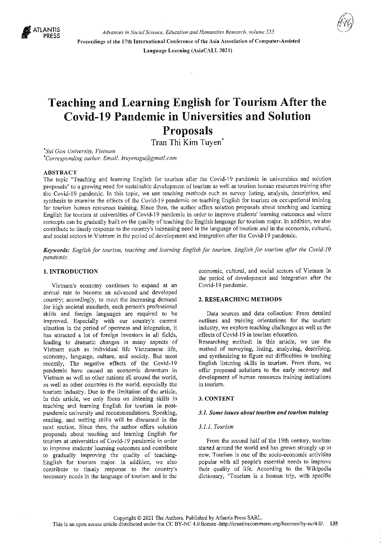 Teaching and learning English for tourism after the covid-19 pandemic in universities and solution proposals  