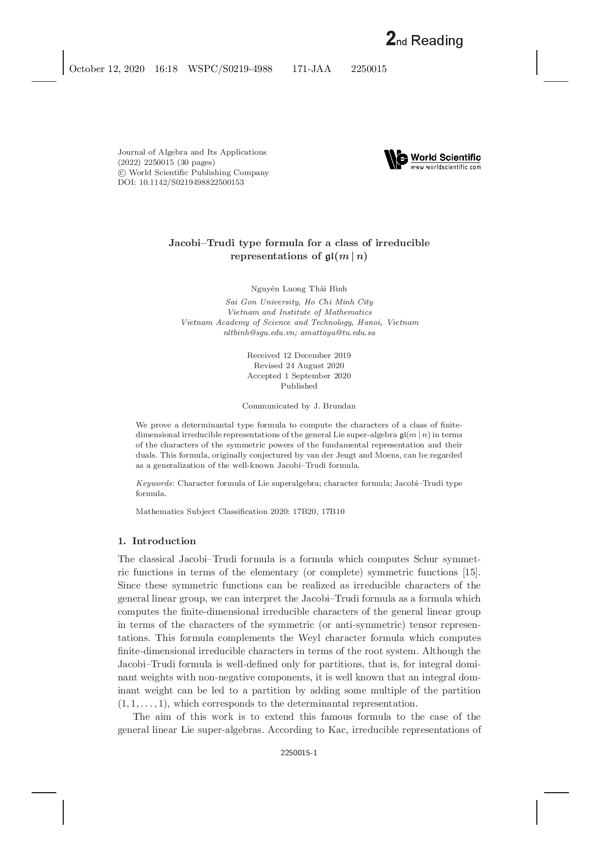 Jacobi-Trudi type formula for character of  irreducible representations of gl(m|n)  