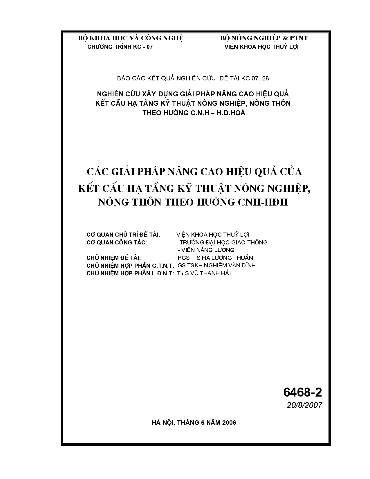 Các giải pháp nâng cao hiệu quả của kết cấu hạ tầng kỹ thuật nông nghiệp , nông thôn theo hướng CNH-HĐH  