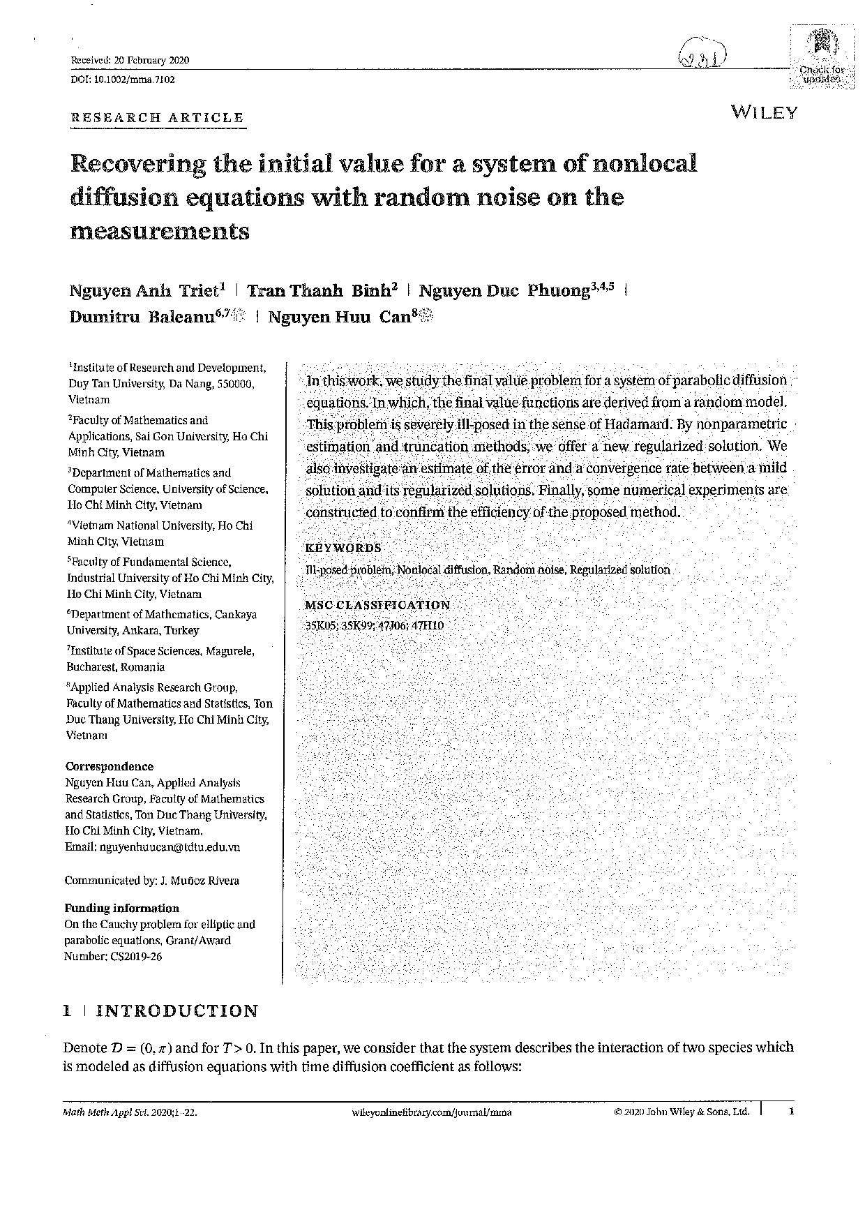 Recovering the initial value for a system of nonlocal diffusion equations with random noise on the measurements  