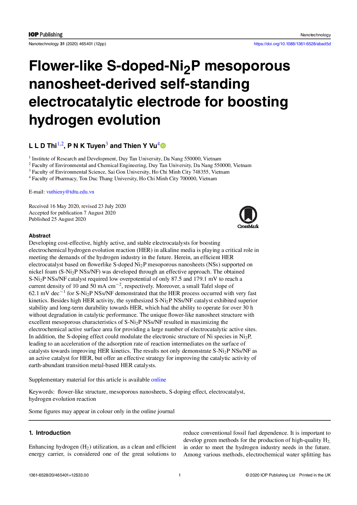 Flower-like S-doped-Ni2P mesoporous nanosheets-derived self-standing electrocatalytic electrode for boosting hydrogen evolution  