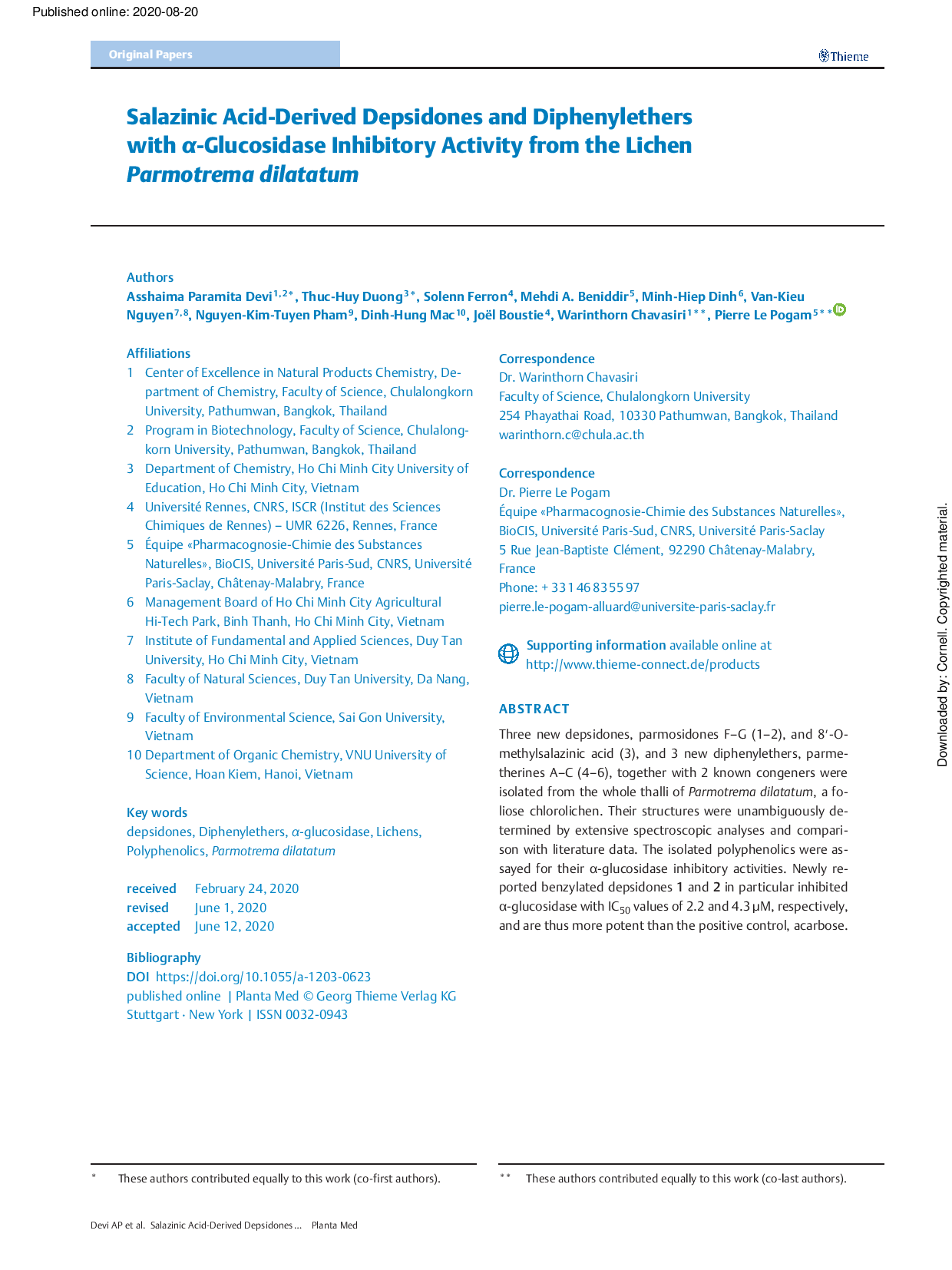 Salazinic acid derived depsidones and diphenylethers with a-glucosidase inhibitory activity from the lichen parmotrema dilatatum  