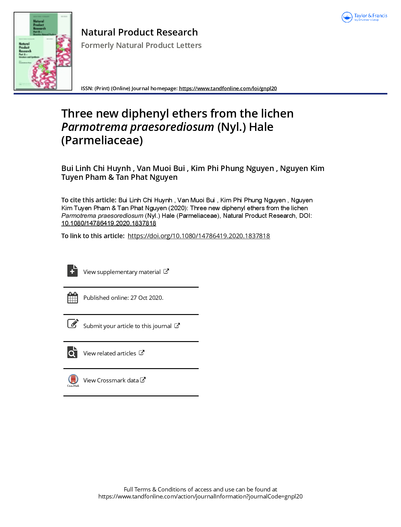 Three new diphenyl ethers from the lichen parmotrema praesorediosum (Nyl.) Hale (Parmeliaceae)  