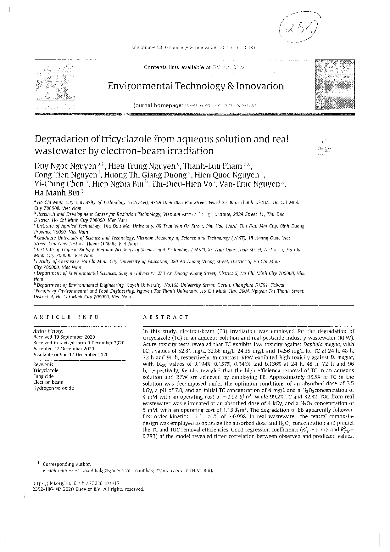 Degradation of tricyclazole from aqueous solution and real wastewater by electron-beam irradiation  