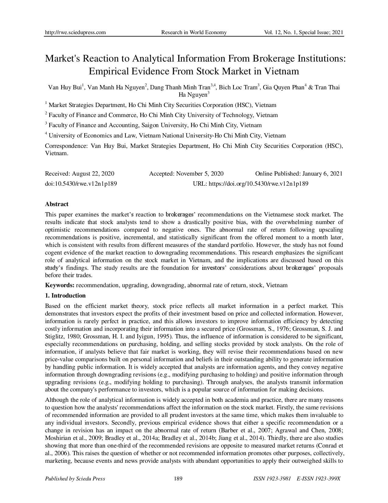 Market's reaction to analytical information from brokerage institutions  