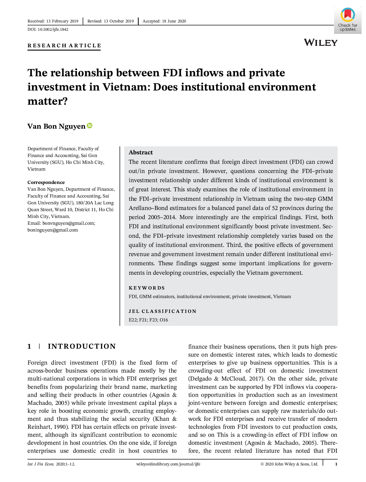 The relationship between FDI inflows and private investment in Vietnam  