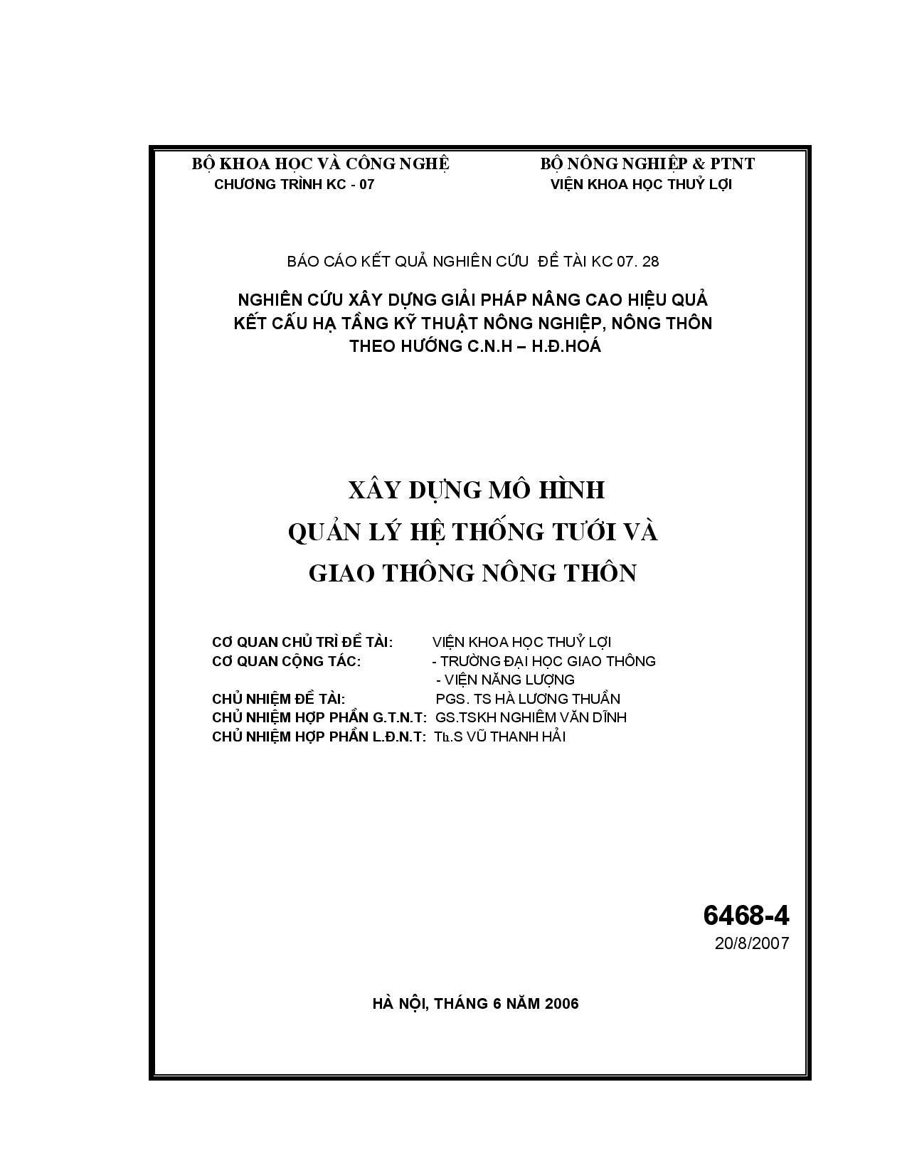 Xây dựng mô hình quản lý hệ thống tưới và giao thông nông thôn  