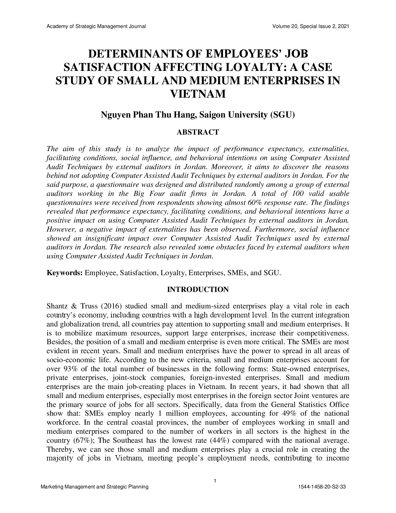 Determinants of employees’ job satisfaction affecting loyalty  