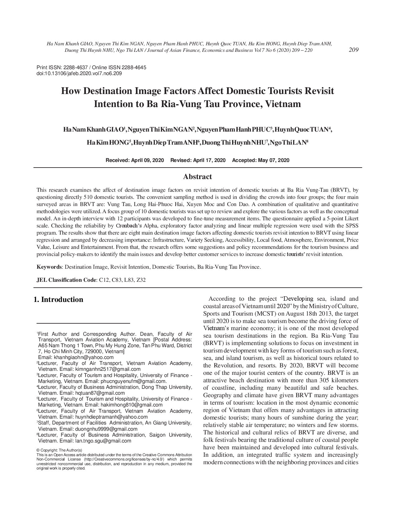 How destination image factors affect domestic tourists revisit intention to Ba Ria – Vung Tau province, Vietnam  