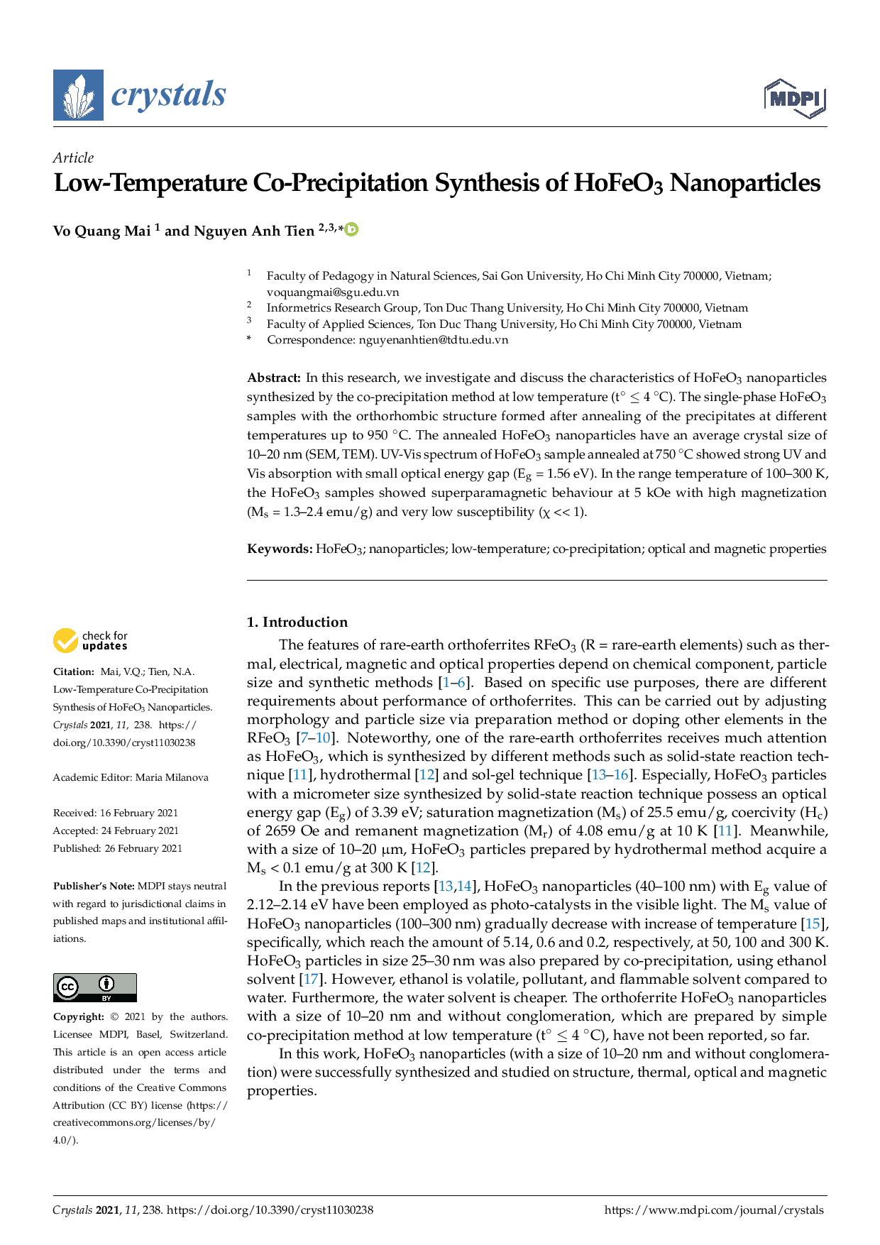 Low-temperature co-precipitation synthesis of HoFeO3  