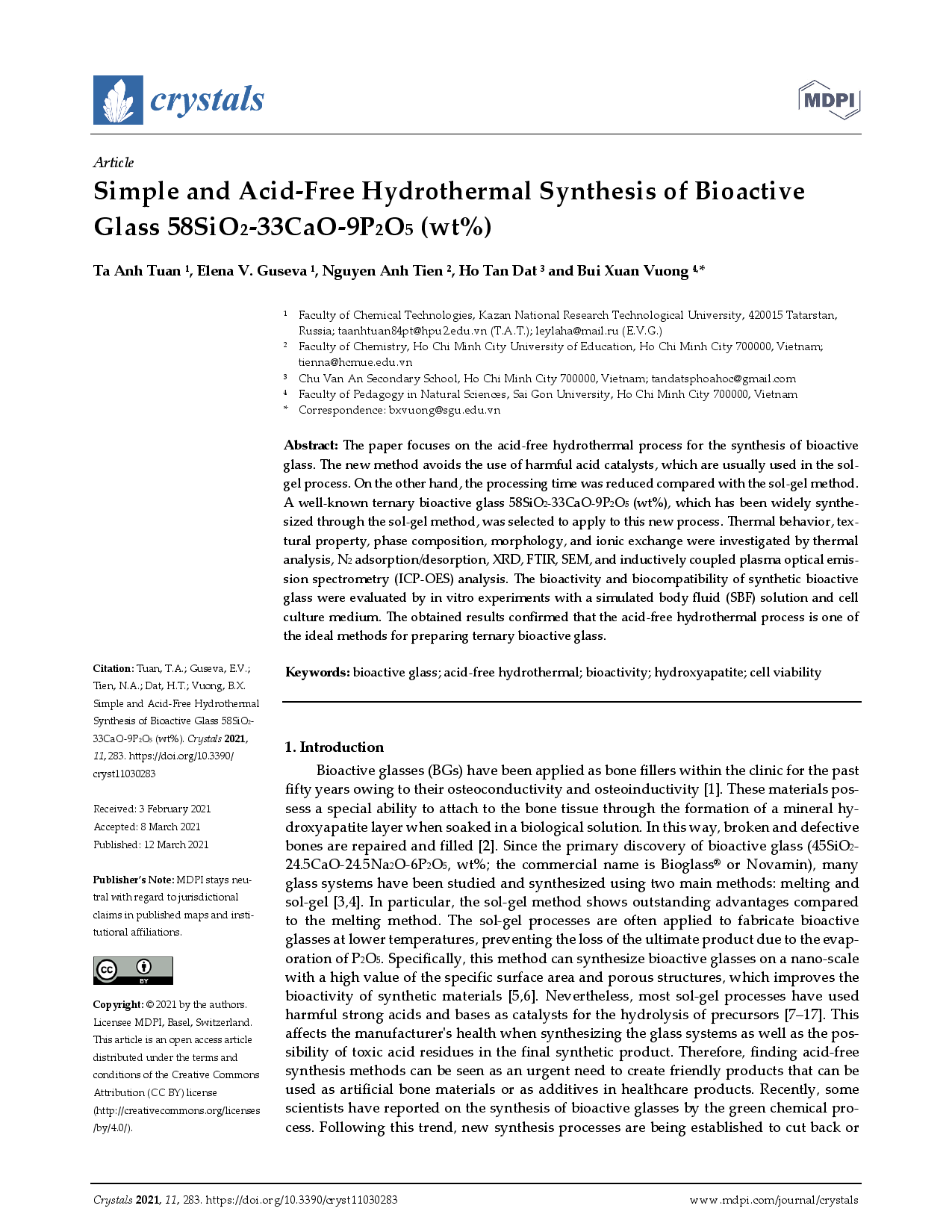 Simple and acid‐free hydrothermal synthesis of bioactive glass 58SiO2‐33CaO‐9P2O5 (wt%)  