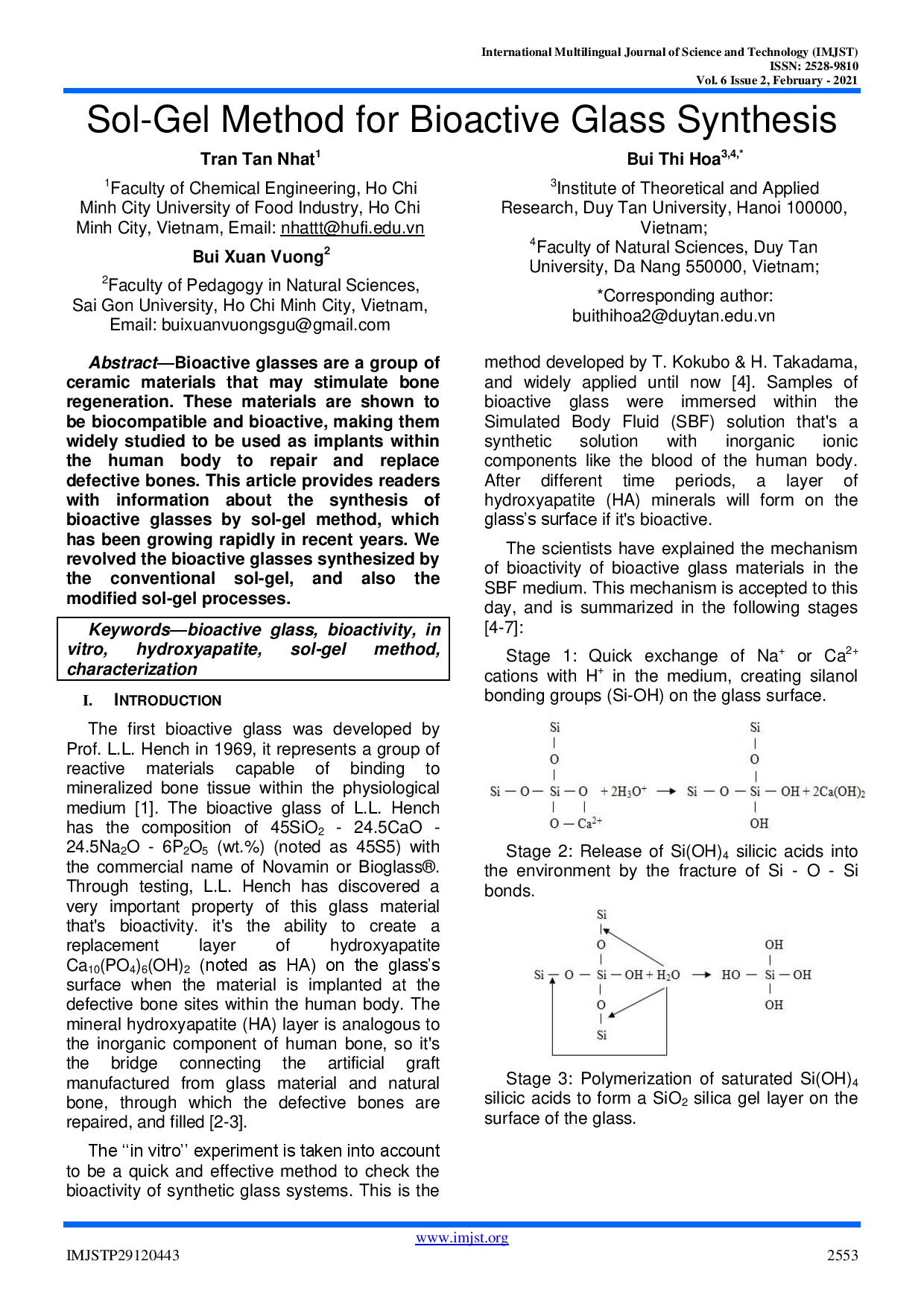 Sol-Gel method for bioactive glass synthesis  