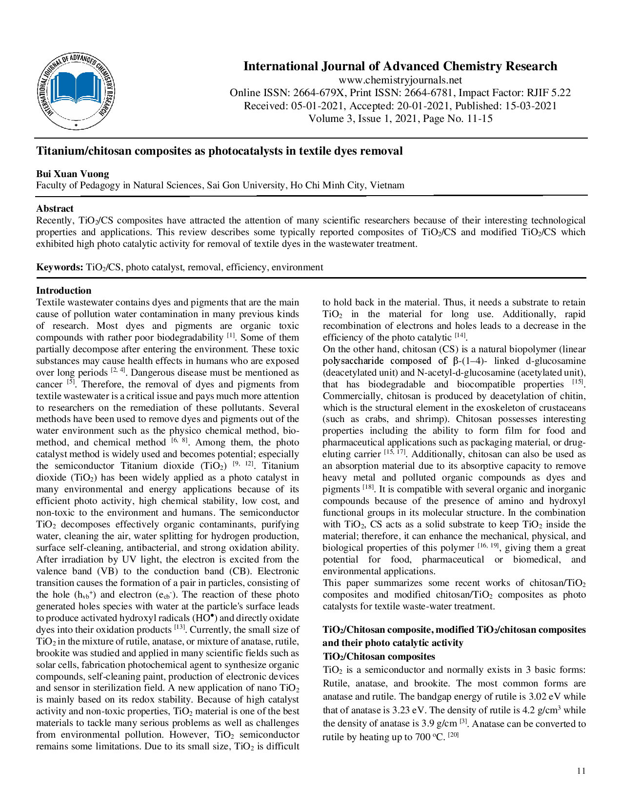 Titanium/chitosan composites as photocatalysts in textile dyes removal  