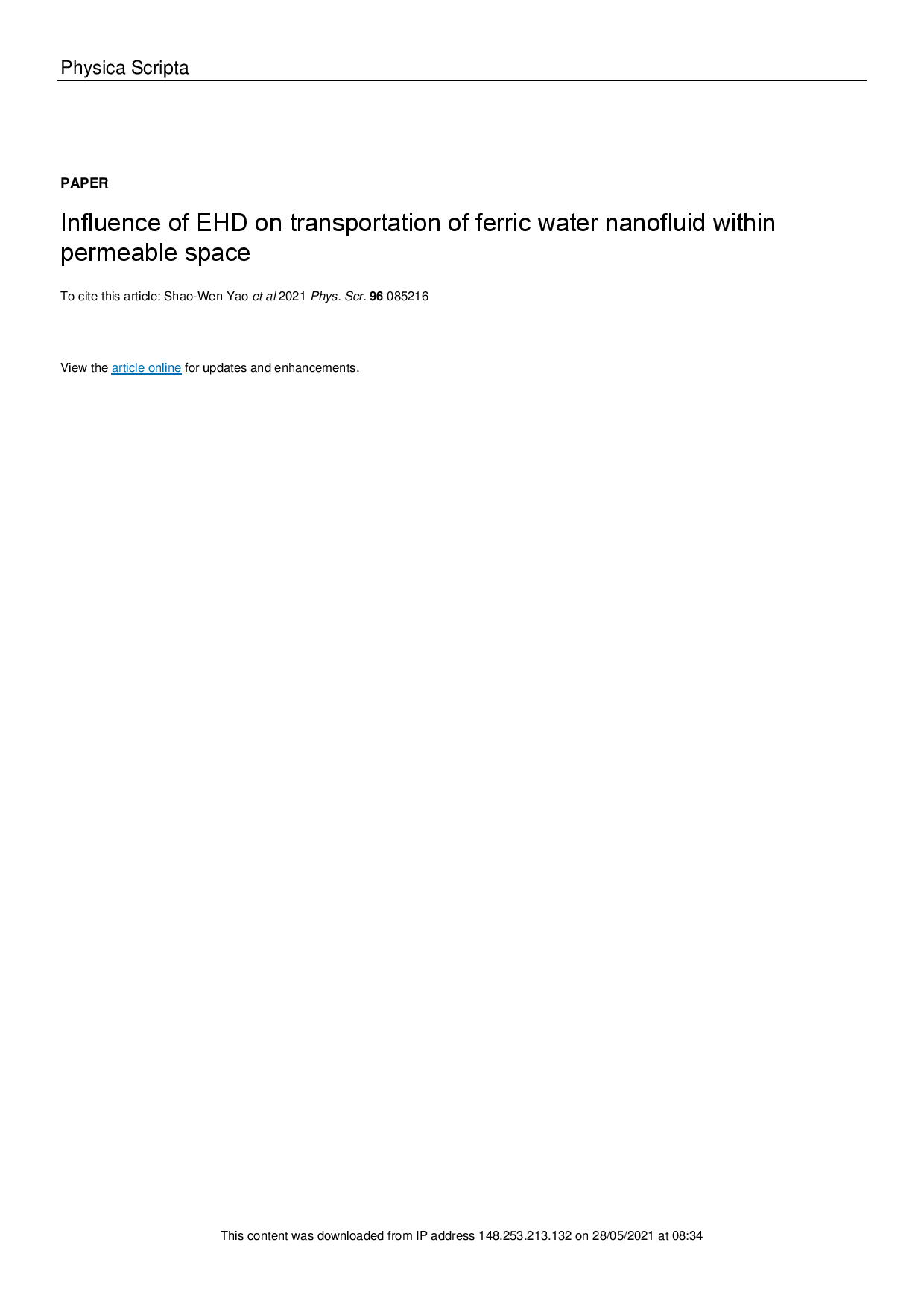 Influence of EHD on transportation of ferric water nanofluid within permeable space  