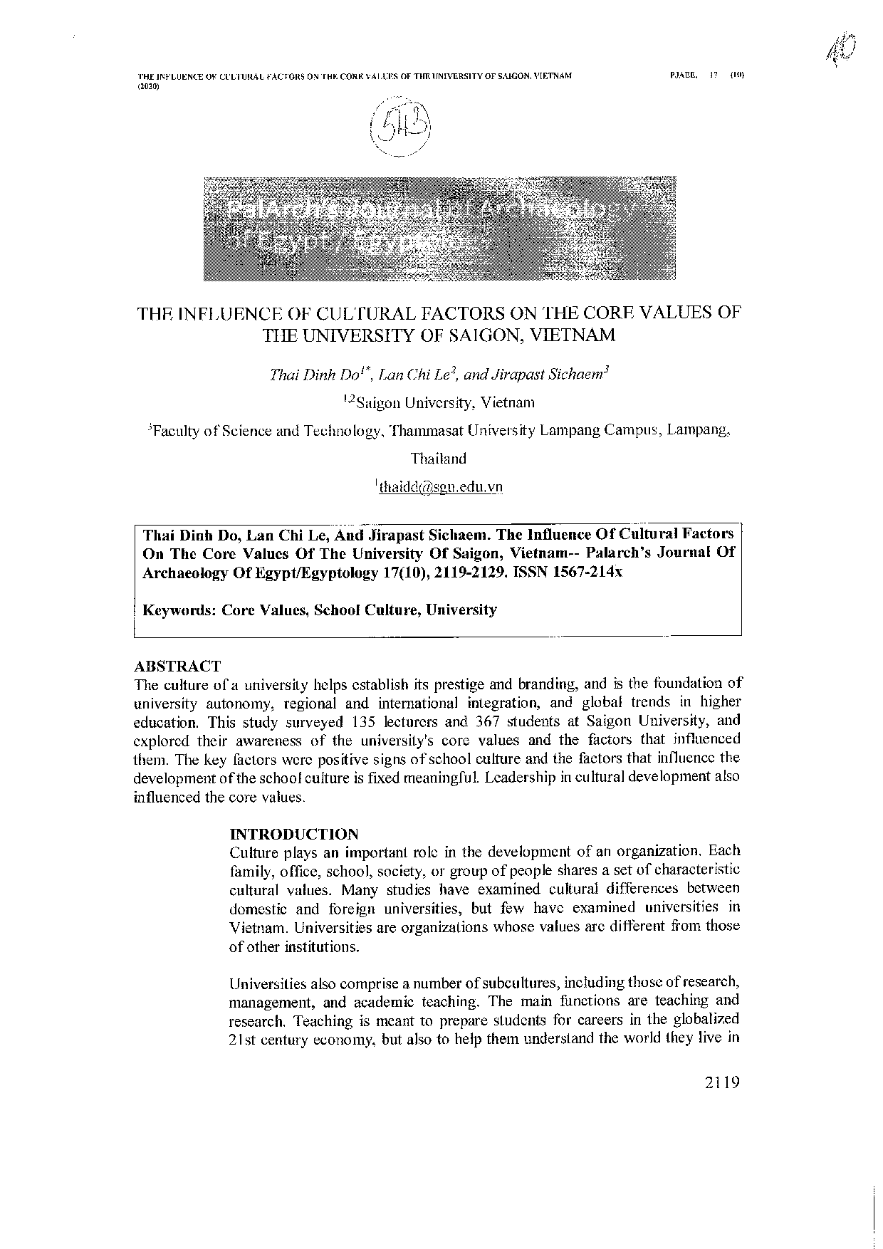 The influence of cultural factors on the score values of the university of Saigon, Vietnam  