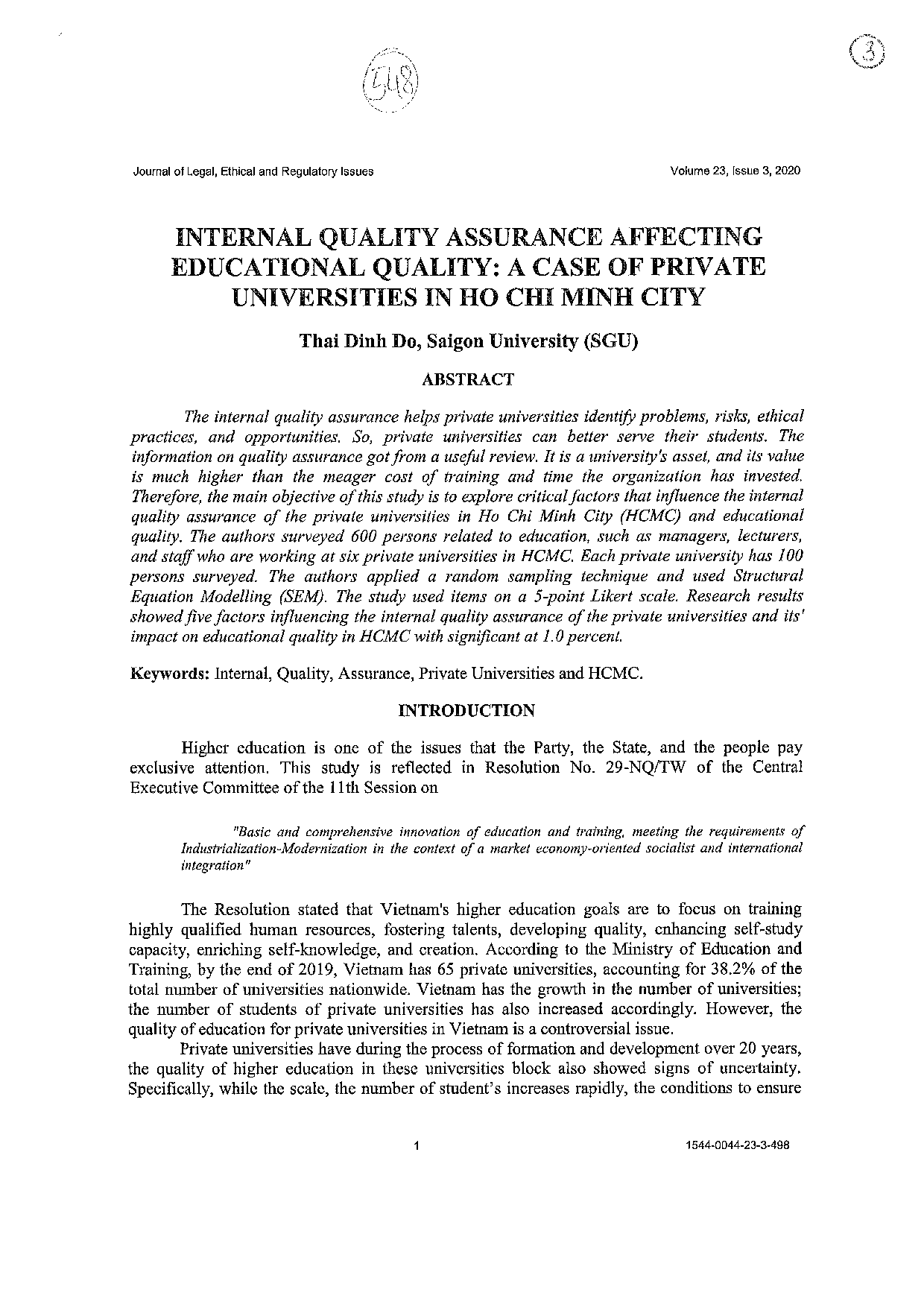 Internal quality assurance affecting educational quality  